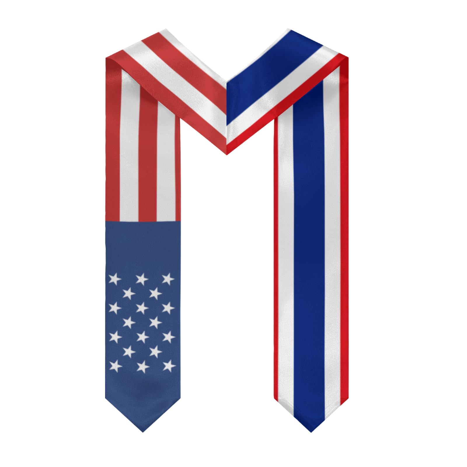 America Thailand Thai Flag Graduation Stole Sash Shawl for Men Women Thickened V-Neck Scarf Double-sided for International Students Teachers Study Aboard Graduate Gift 72 inches Unisex
