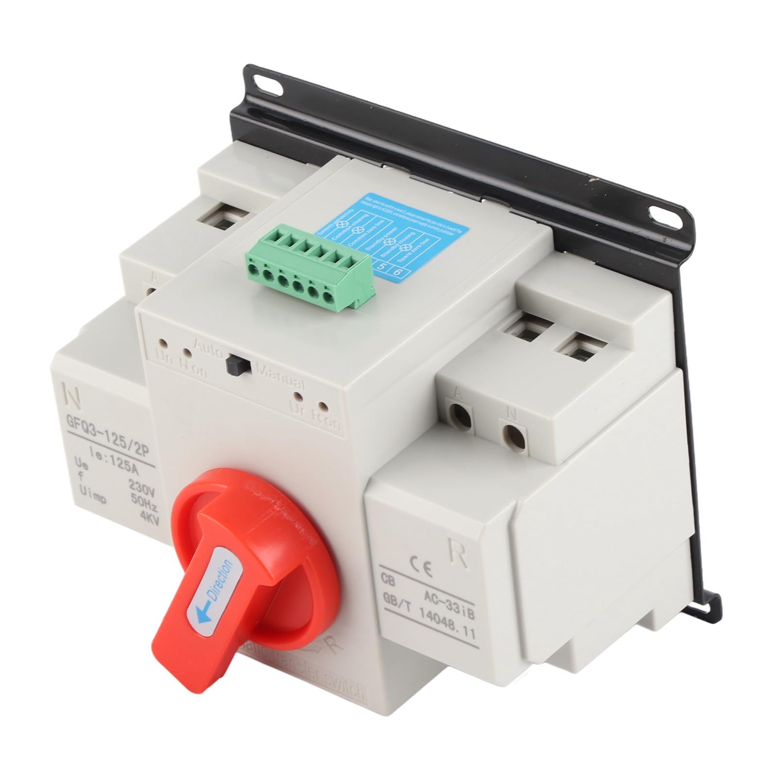 AC230 V 125 A Mini Dual Power automatyczny przełącznik transferowy ATS 2P, ręczna obsługa, wielokrotna ochrona, łatwa instalacja, PC i mosiądz, do szpitala, sklepu, banku