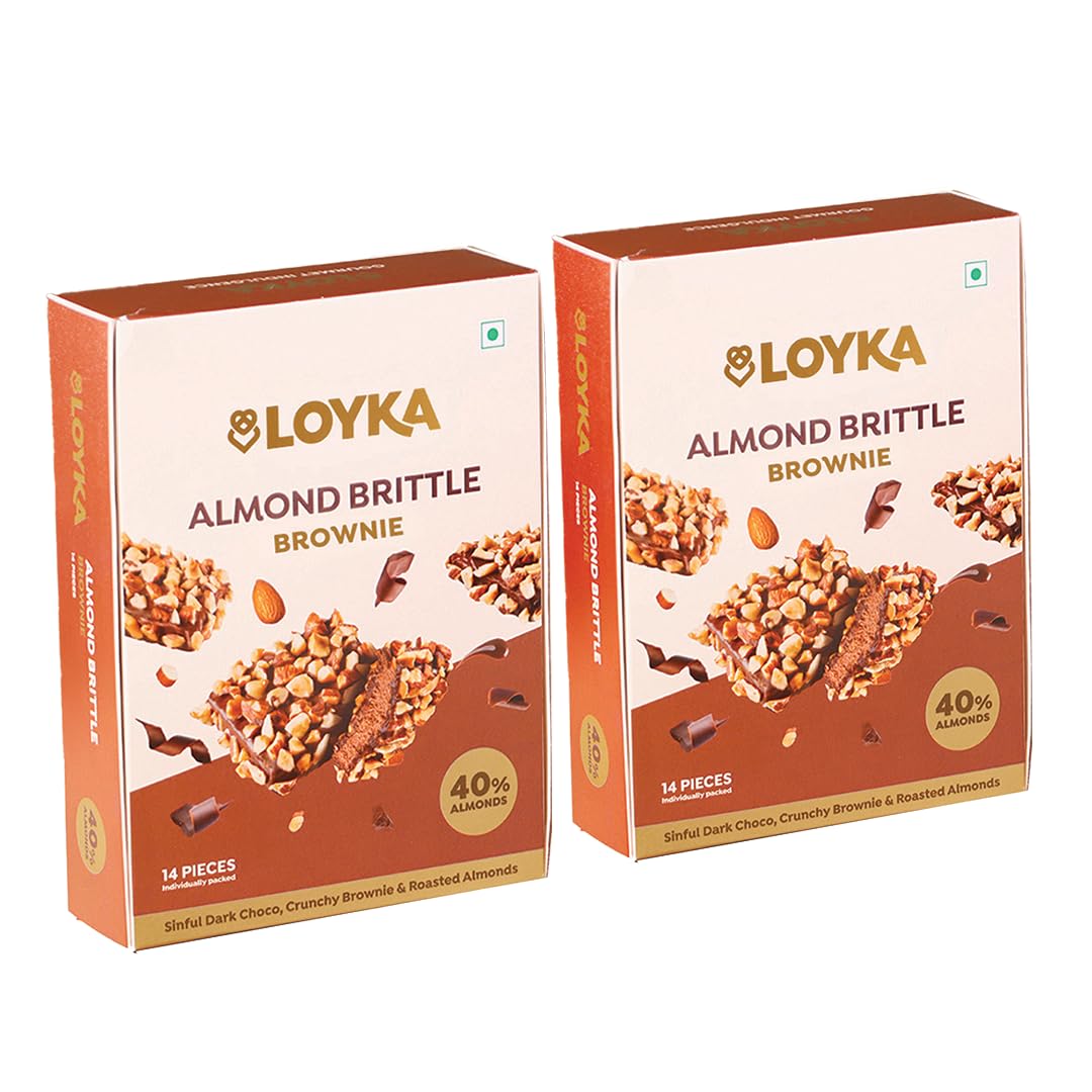 LOYKA Almond Brittle Brownie Choco Box - 14 Pcs X 2|Premium Chocolate Gift Hamper|Choco & Nut Dryfruit Delicacy|Roasted California Almonds (45%), Dark Choco & Crunchy Brownie |450 Gram