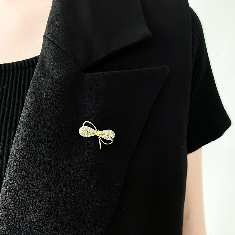 Image of Gold high-end bow shaped zircon brooch jewelry