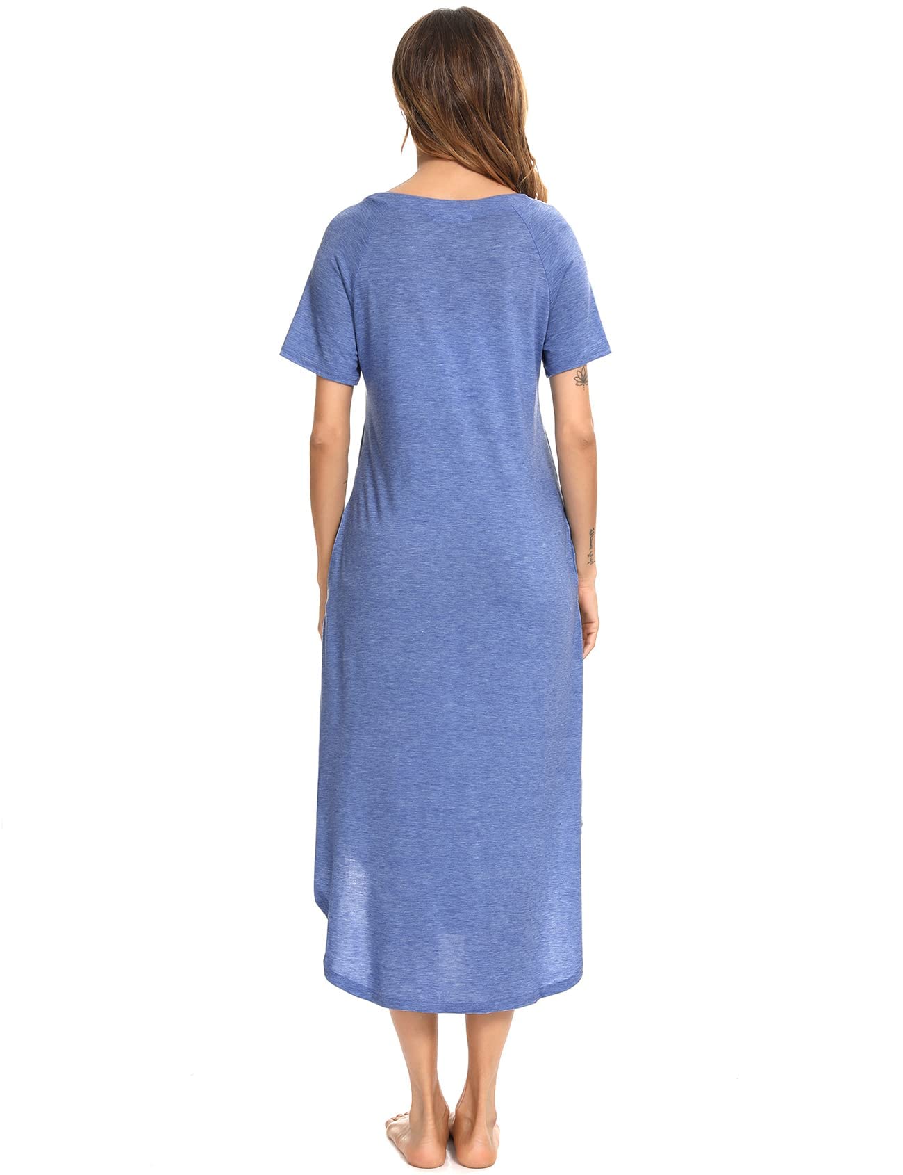 Nieery Camicia Notte Donna Cotone Maniche Corte Scollo a V Sciolto Fessura Elegante Abito Casual Lungo con Tasca