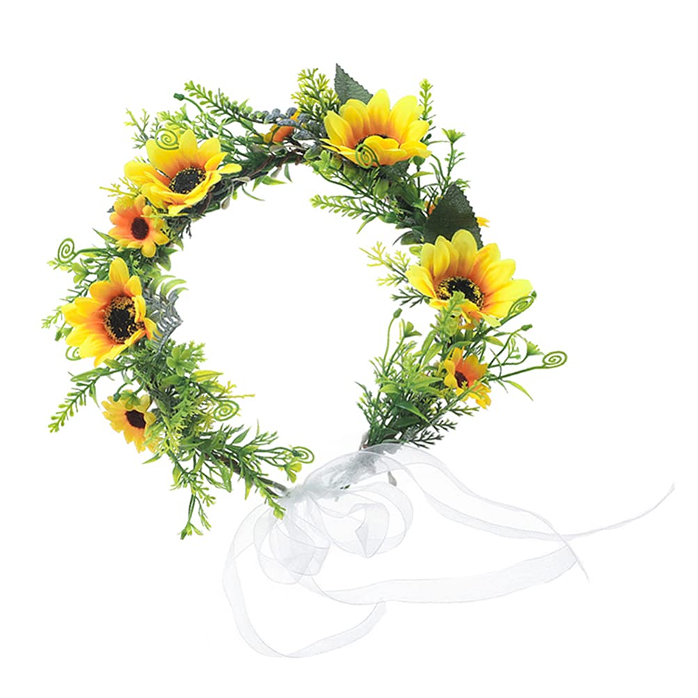 Diadema de flores con cinta de girasol, de flores, bohemia, guirnalda bohemia, halo para boda, playa nupcial