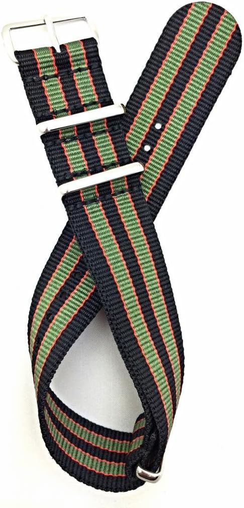 NewLife 22mm Black/Red-Orange/Green Watchband | Vintage Old Style Watch Strap Nylon Fabric Replacement Watchstrap that brings to Any Watch (For Men and Women)