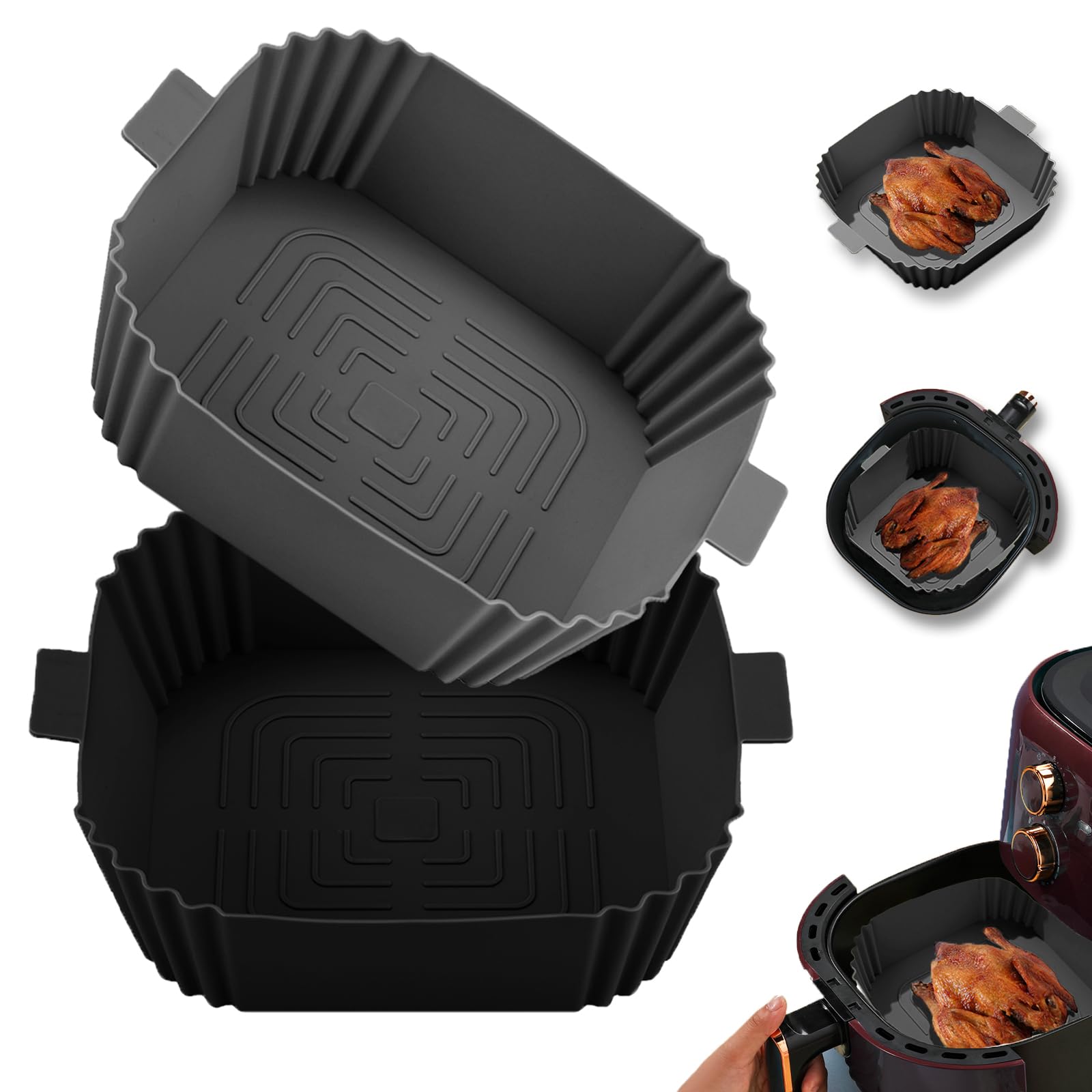 2 Pack Air Fryer Silicone Liners for 3-6QT, LYHOLKEER 7.6inch Square Silicone Airfryer Liners Reusable for 4 4.4 4.5 5 5.3 5.5 5.8QT, Air Fryer Accessories Replacement for Parchment
