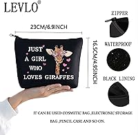 Vista 2 de LEVLO Divertida bolsa de cosméticos – Regalo para amantes de los animales – Just A Girl Who Loves Giraffes Makeup Zipper Bag Bag, Ama a la jirafa