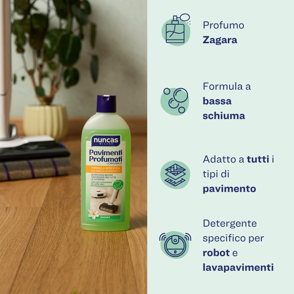 Nuncas Pavimenti Profumati Detergente Pavimenti - Formula Specifica per Robot e Lavapavimenti - Zagara - Multipack - Confezione da 3 x 500 ml