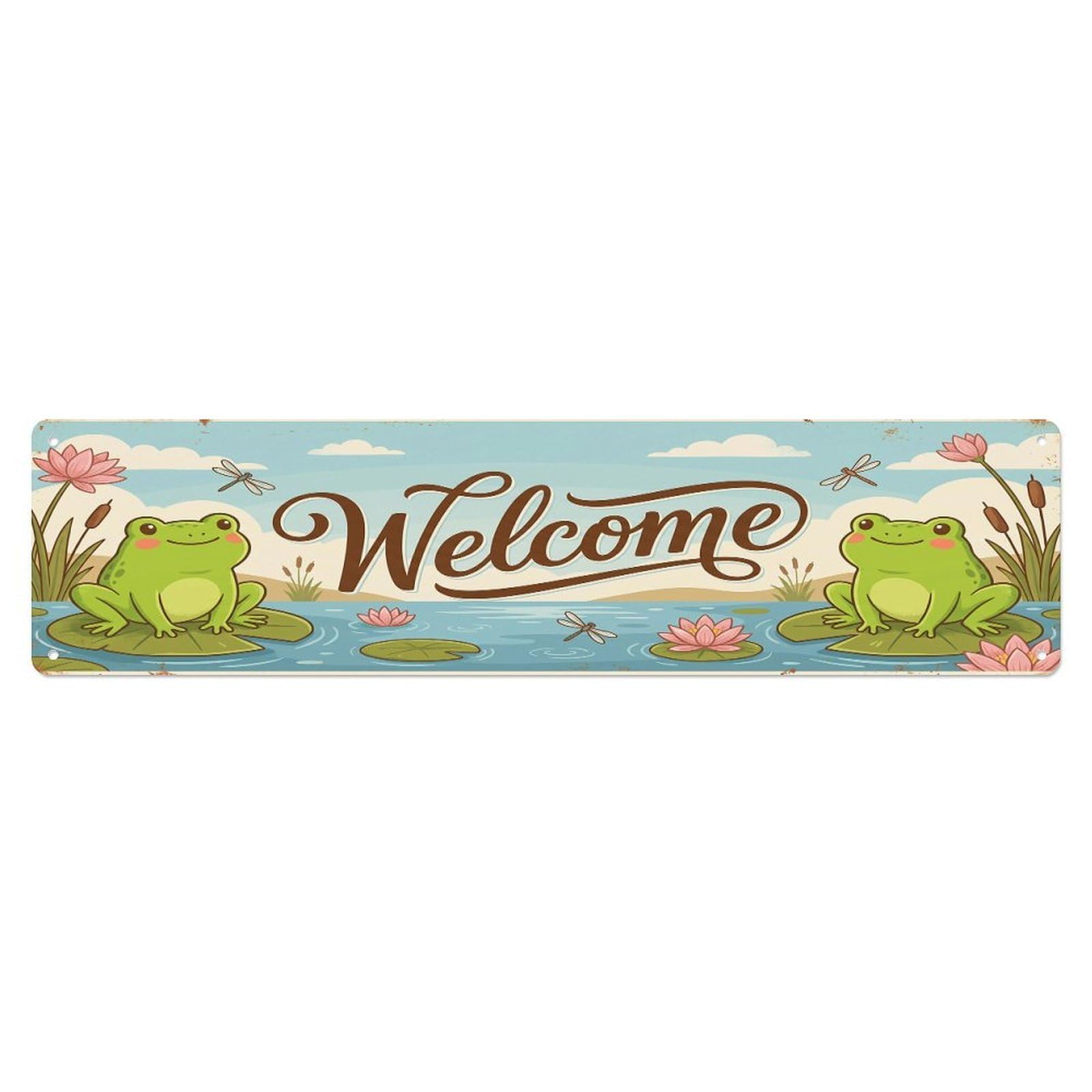 Vintage Welcome Frog Pond Metal Tin Sign