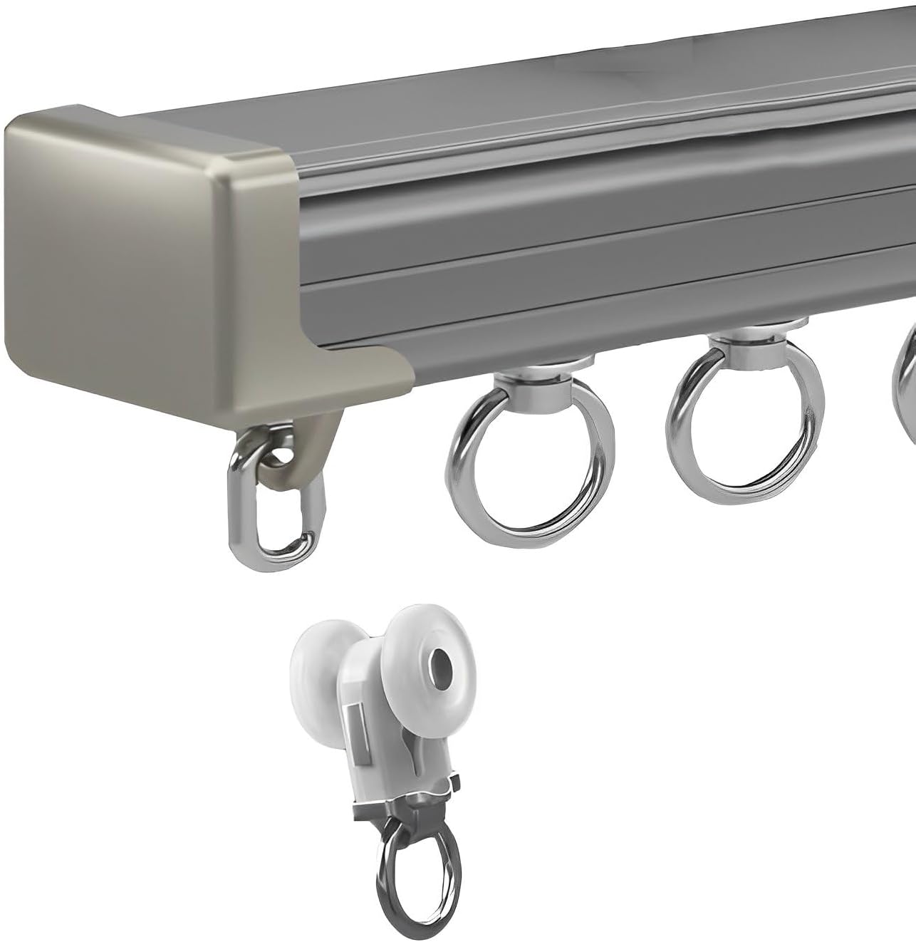 Heavy Duty Silent Curtain Track, Wall Mounted Curtain Rail, Windows and Room Divider Ceiling Track Set with Track, Roller, Installation Hardware(Gray D,1.5m/4.9ft)