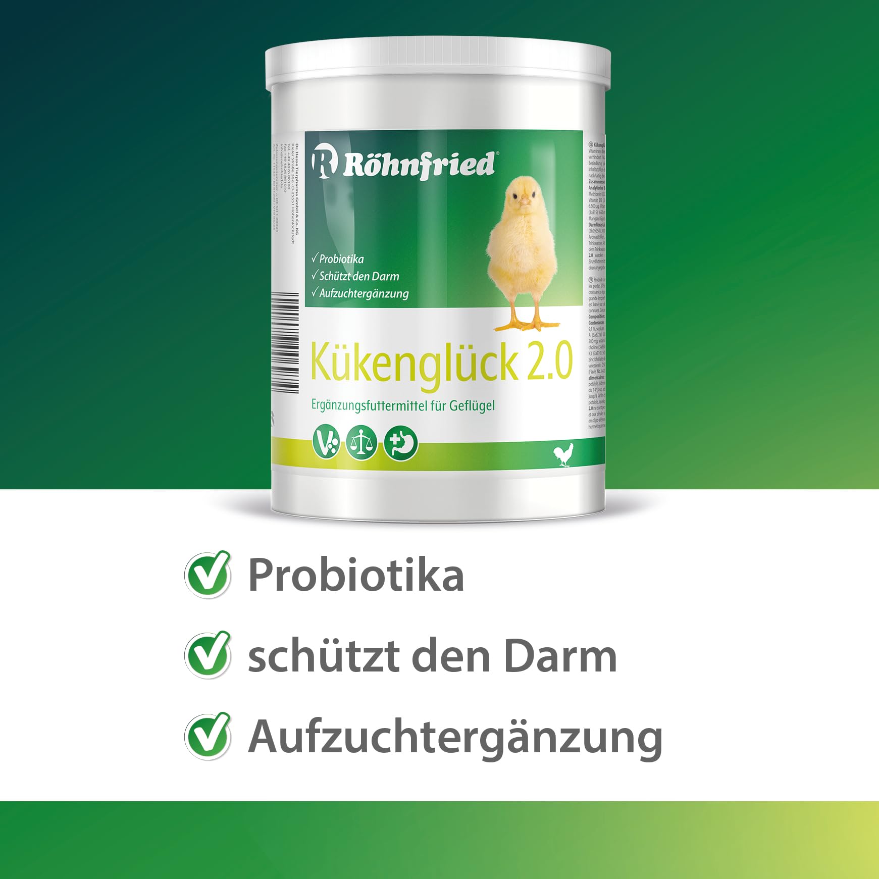 Röhnfried Kükenglück Aufzuchtpräparat (550 g), Kükenfutter mit Vitaminen als Pulver, Aufzuchtfutter für Hühner, Enten, Gänse, Truthühner & Geflügel