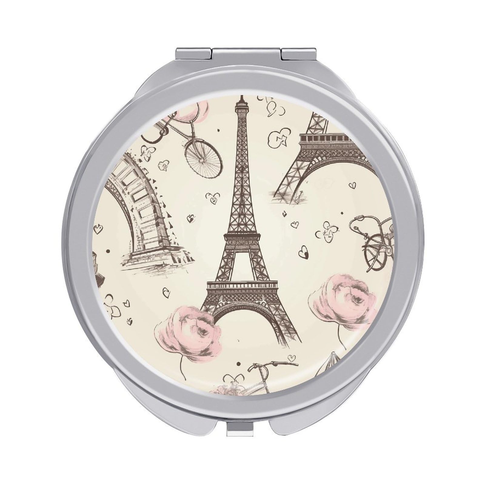 VstaDank The Eiffel Tower and A Bicycle Compact Mirror for Purses Round Fashion Travel Makeup Mirror 2X /1x Magnifying Double Sides Mini Mirrors Portable Pocket Mirrors for Handbag Purse Women Gift