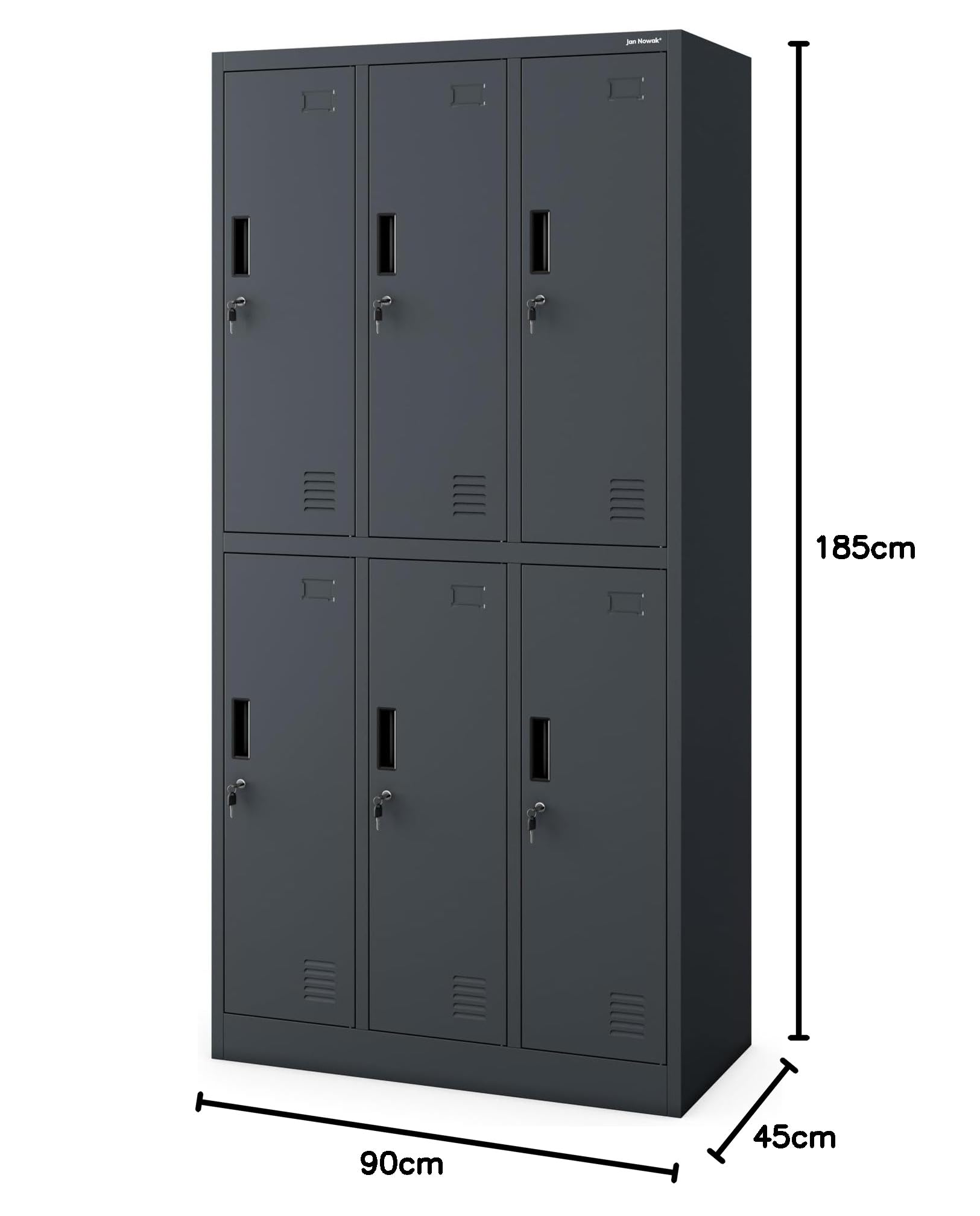 Jan Nowak Schließfachschrank 3B2A Wertfachschrank Metallspind Umkleideschrank 6 Fächer Stahlblech Pulverbeschichtet 185 cm x 90 cm x 45 cm (H x B x T) (Anthrazit)