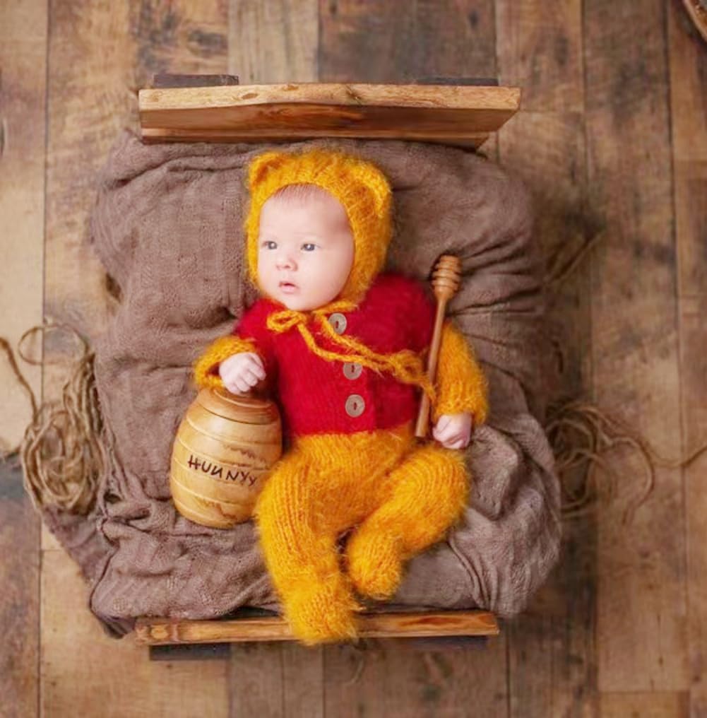Newborn Baby Photography Props Outfits Cute Bear Hat Romper Set Infant Baby Boy Girl Photoshoot Props Costume - Image 2
