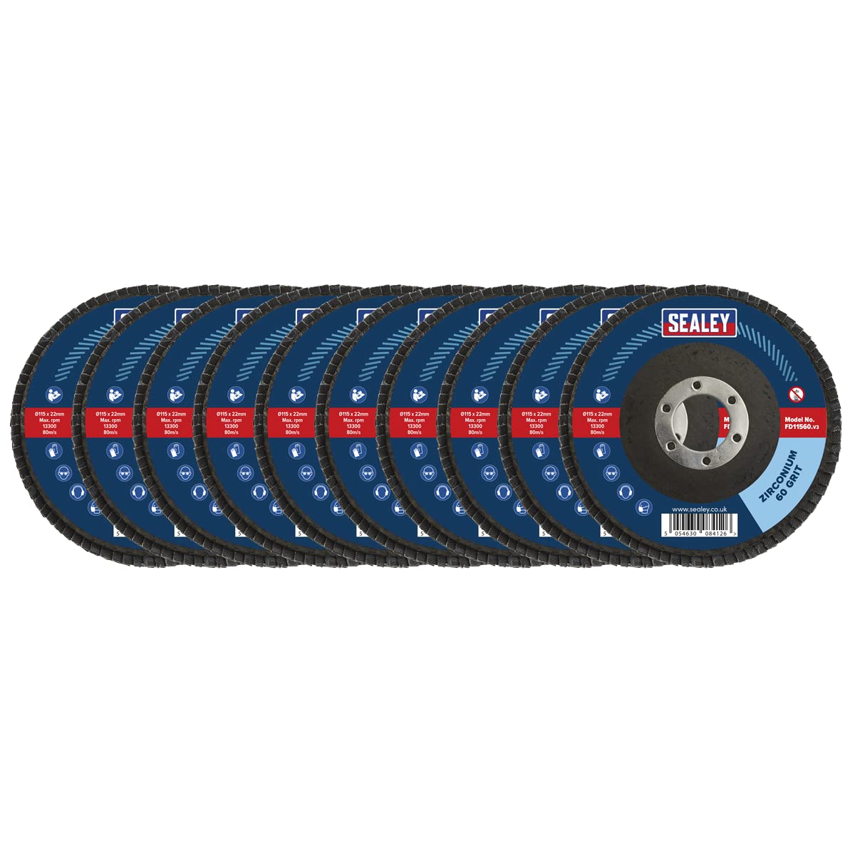 Sealey Ø115mm Zirconium Flap Discs Ø22mm Bore 60Grit - Pack of 10 - FD1156010