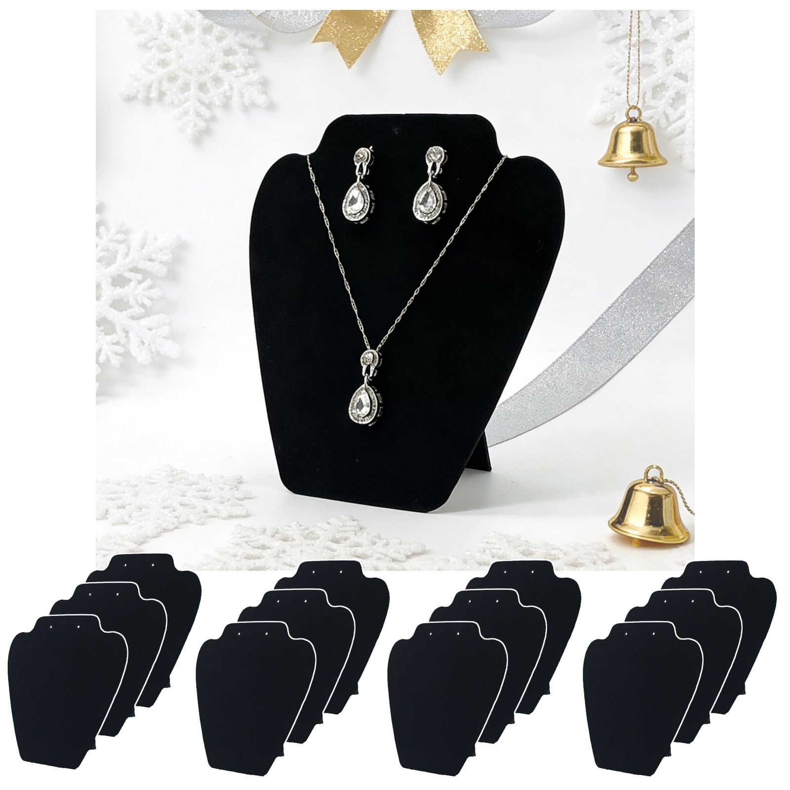12 PCS Black Velvet Necklace Display,Jewelry Display for Selling and Shows,Necklace Easel Stand,Collapsible Jewelry Bust Display Stand
