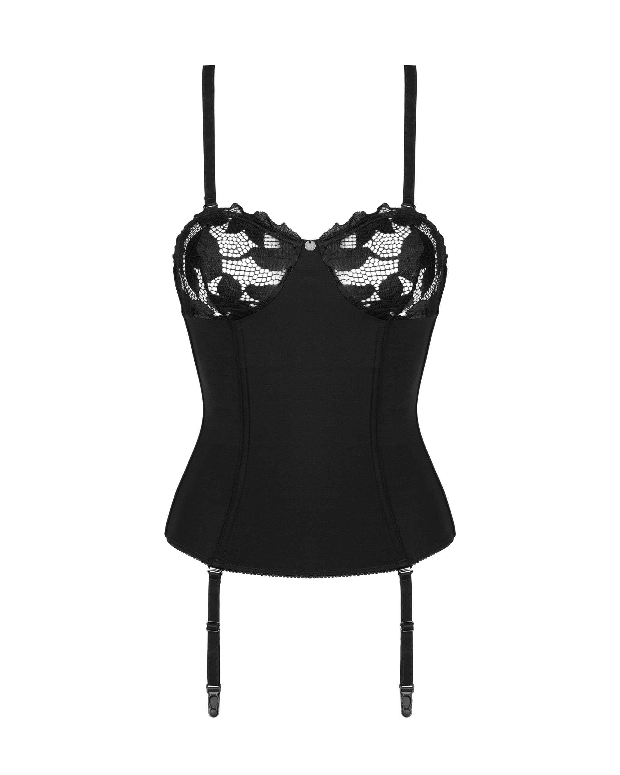Selente Love & Fun Sensuale Completo Intimo a 3 Pezzi: guepiere/corsetto, tanga ed esclusiva benda per Occhi in Raso. Made in EU.