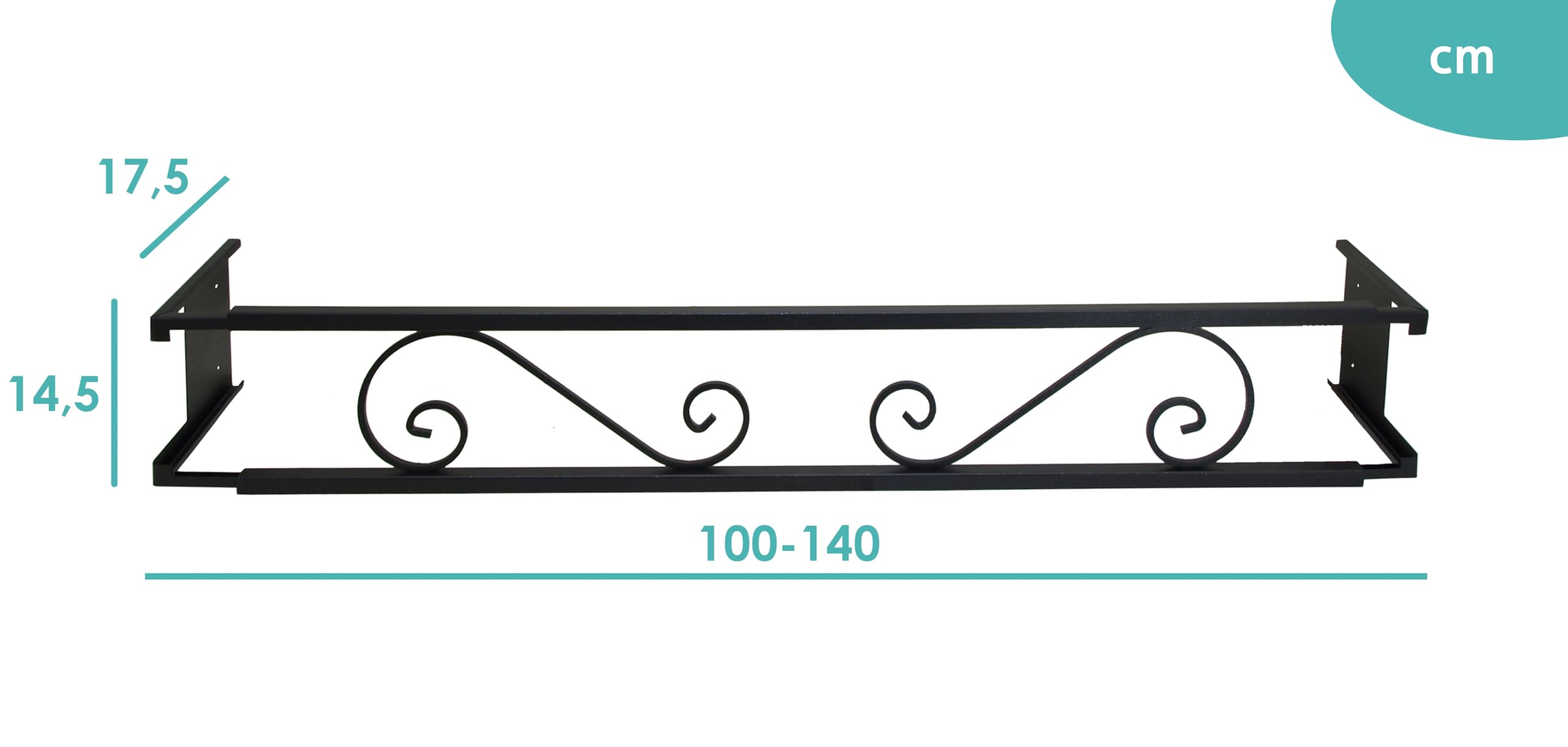 Balconcillo para Macetas Extensible 100-140 cm, Balconcillo para Plantas, Portamacetas Ventana, Protector de macetas, Modelo Volutas, Gris
