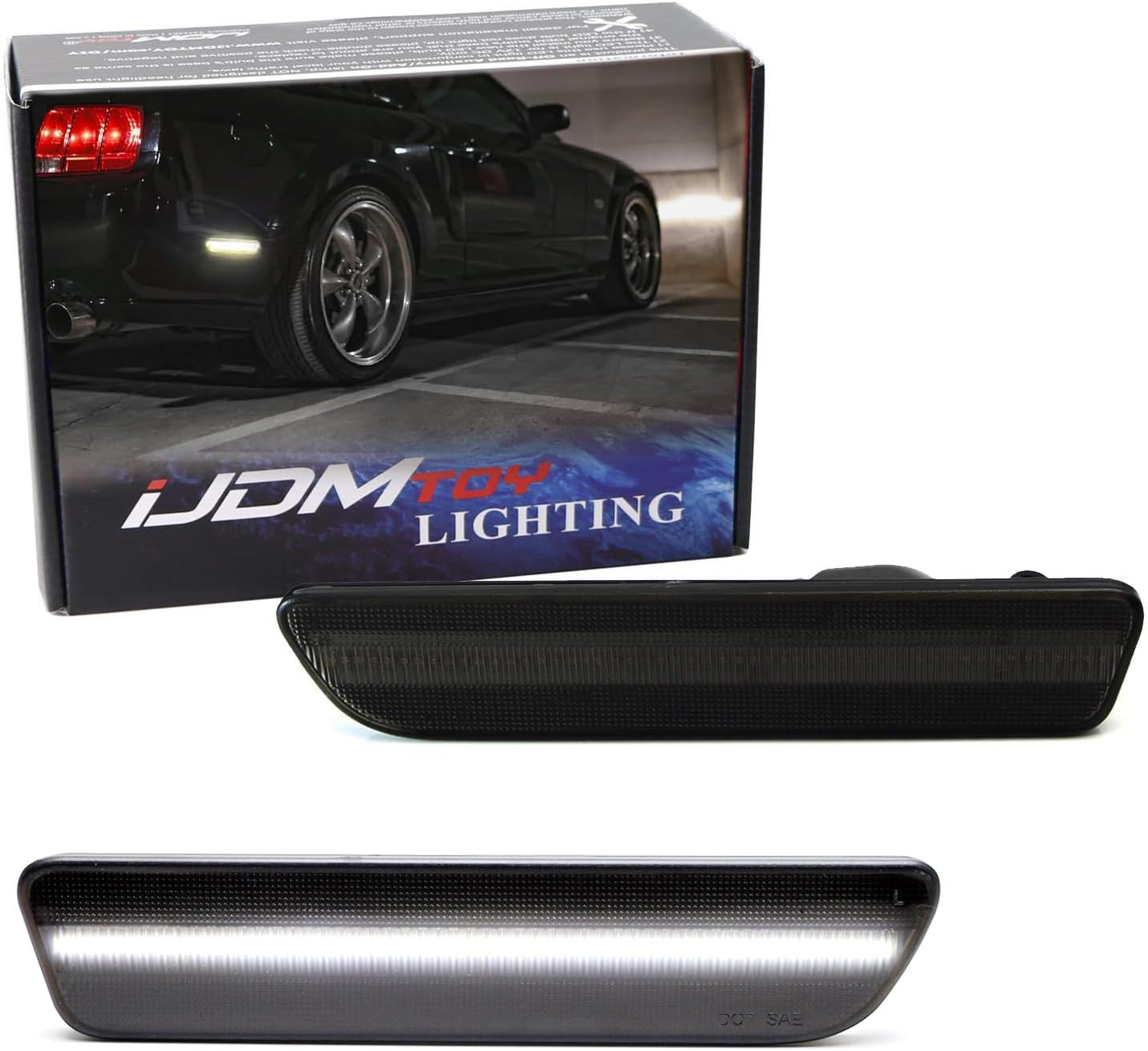 iJDMTOY Smoked Lens White Full LED Rear Side Marker Light Kit Compatible With Ford 2005-09 Mustang, Powered by 54-SMD LED, Replace OEM Back Sidemarker Lamps