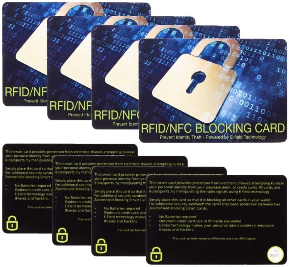 InfoBlockerz RFID Blocking Card Protector for NFC/RFID Security of Passport and Credit Card (4 Sets)