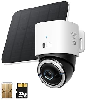 eufy Security 4G LTE Cam S330, 4K Cellular Wireless Security Camera, Pan and Tilt, Solar Powered, 4G and Wi-Fi Duo-mode, AI Human/Vehicle Tracking, with SIM Card and 32GB SD Card