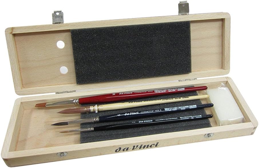 da Vinci Watercolor Series 5280 Deluxe Paint Brush Set, Natural Hair and Synthetic with Mahogany Storage Box and Brush Soap, Multiple Sizes, 4 Brushes (Series 36, 488, 5530, 5880)