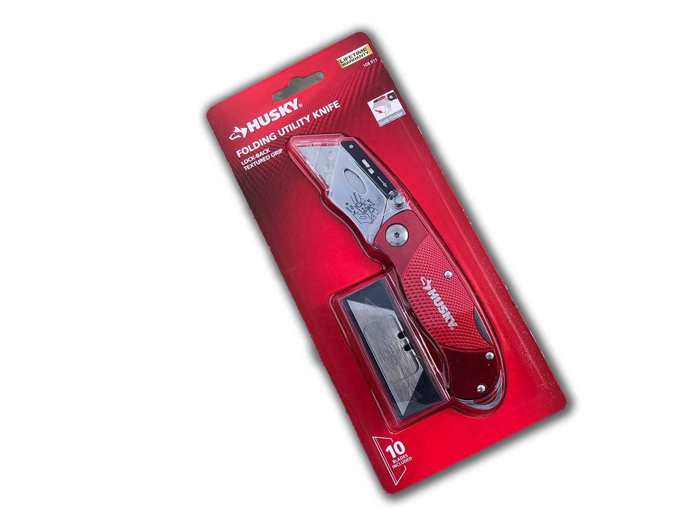 HUSKY Folding Utility Knife Lock Back/TESTURED Grip Color RED