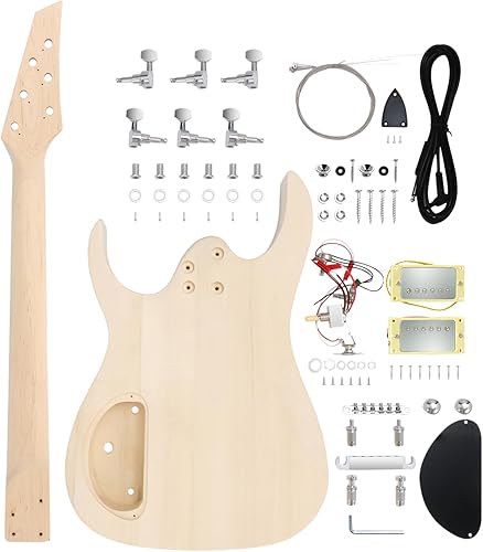 Miniatura 2 de Kit de guitarra eléctrica para bricolaje, kit para principiantes de 6 cuerdas para diestros con chapa de arce flameada, parte superior de madera de