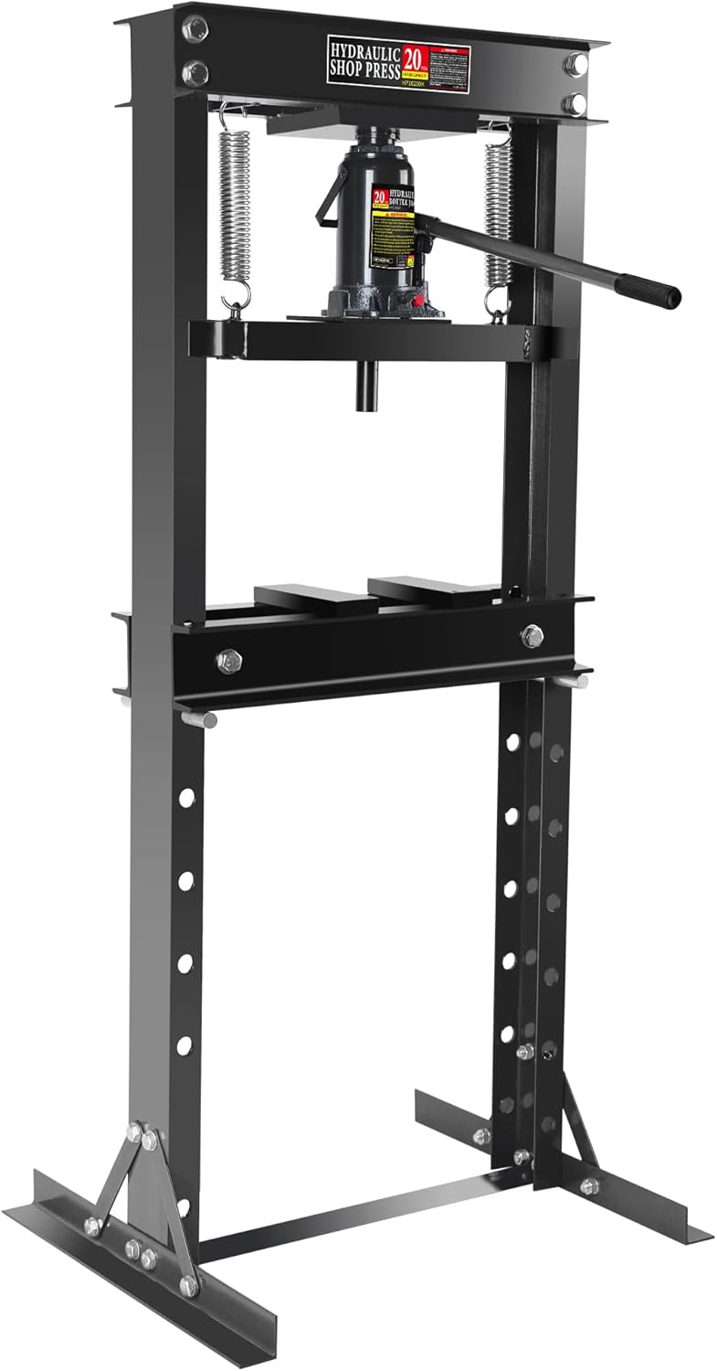 20 Ton Hydraulic Shop Press, H-Frame Garage Floor Adjustable Shop Press with Stamping Plates to Bend, Straighten, Or Press Parts, Install Bearings & U-Joints