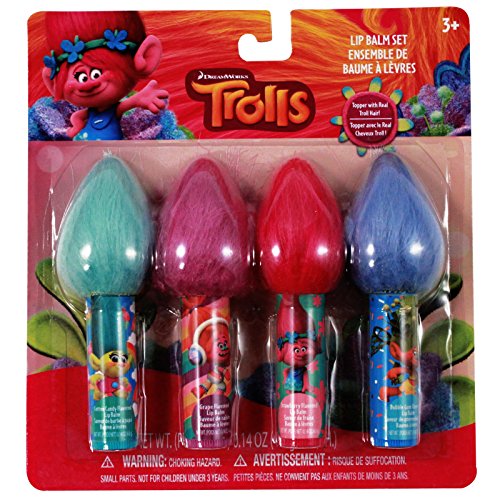 Dreamworks Trolls Licensed Kids 4pk Flavored Lip Balm With Colorful Hair Toppers