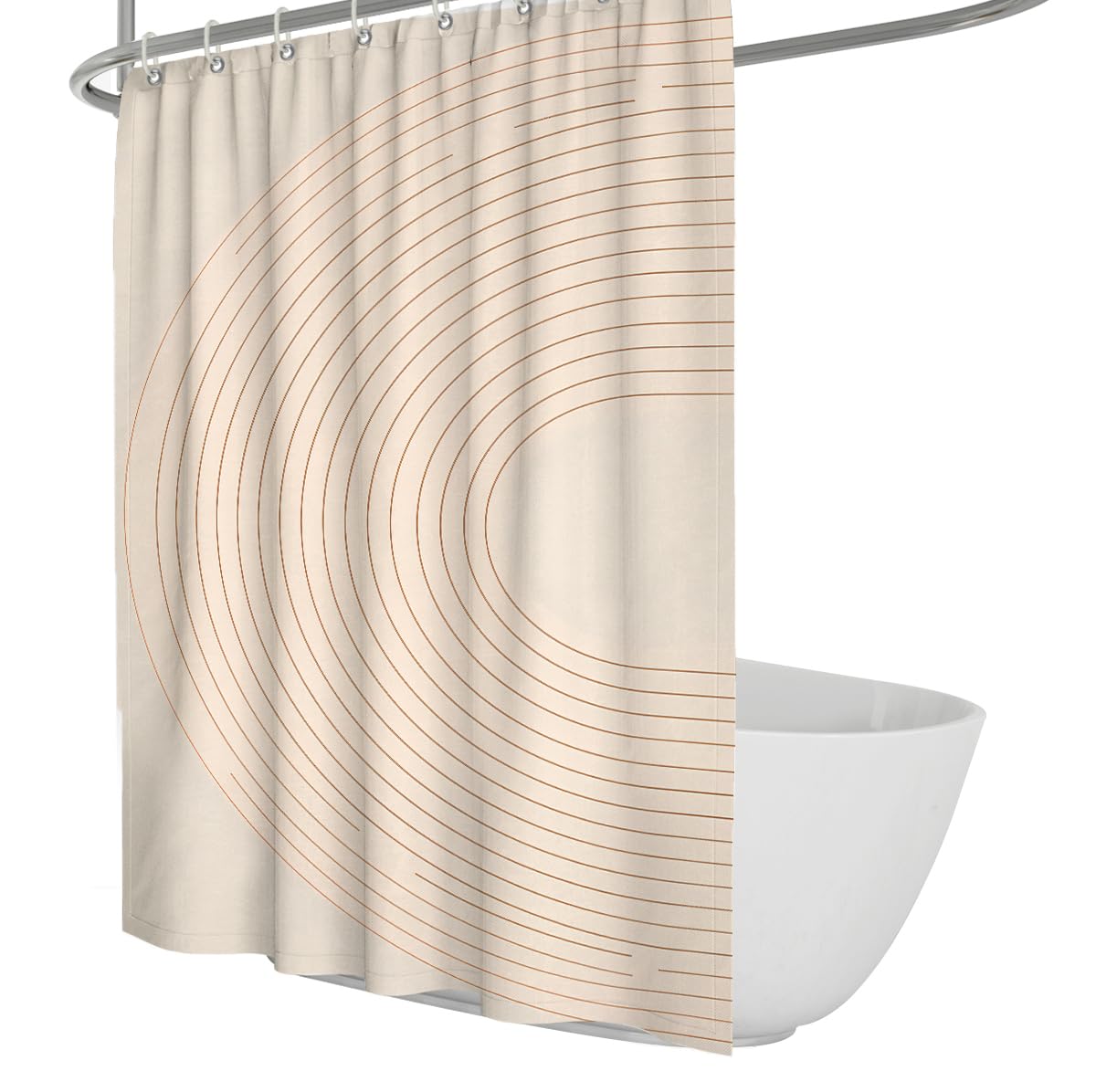 Uiringart Shower Curtains Beige Terracotta Concentric Arches Shower Curtain W180xl200cm Abstract Minimalist Anti Mould Waterproof Bath Tub Curtain Bathroom Decor With Hook