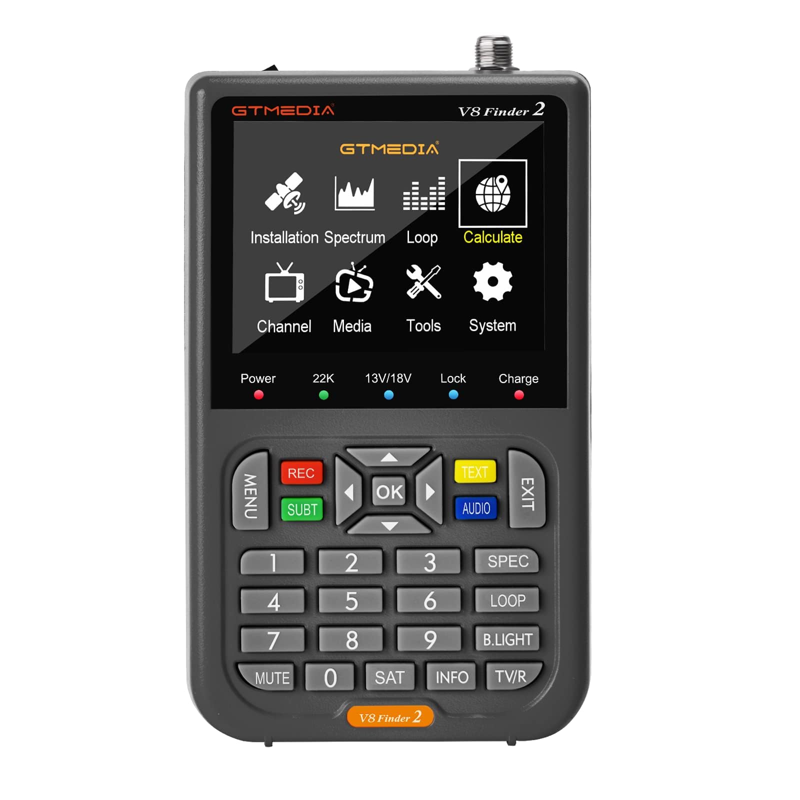 GT Media V8 FINDER2 - Localizzatore satellitare digitale e misuratore di segnale DVB-S/S2 H.264 HD 1080P con display LCD da 3,5" da 7,4 V/4000 mAh, ideale per la configurazione dell'antenna parabolica