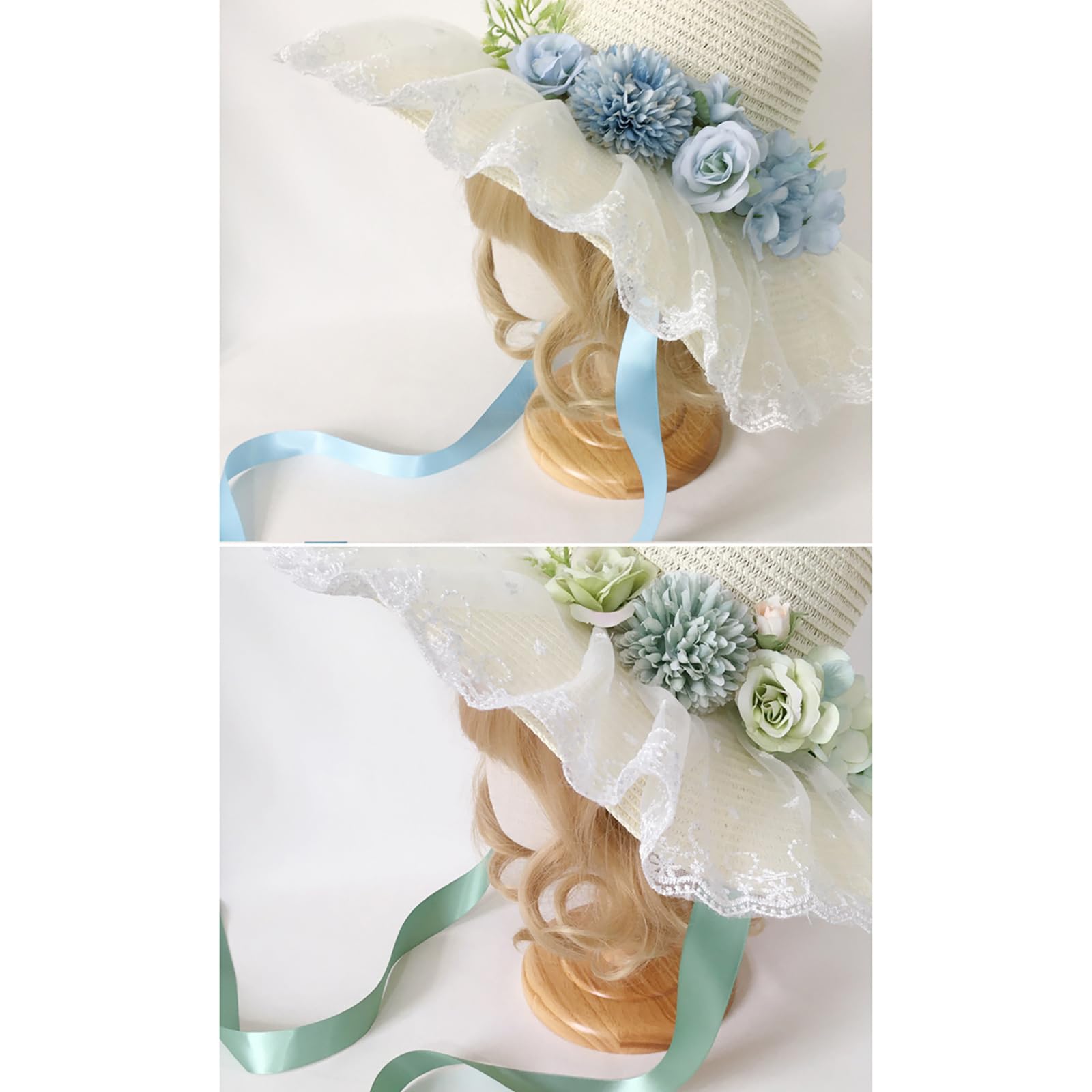 Cappello di paglia da donna, berretto da spiaggia a tesa larga, cappello da pescatore in paglia intrecciata traspirante con lacci, cappello da spiaggia francese, cappello da sole for le vacanze