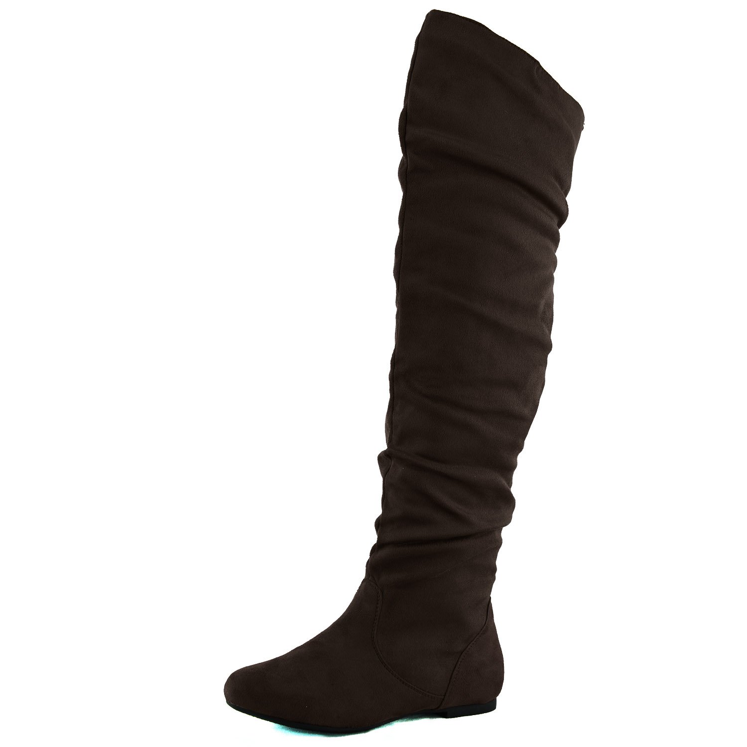 Nature Breeze Women's Vickie Hi Suede Slouchy Over the Knee Boots, Brown Suede, US Size 8