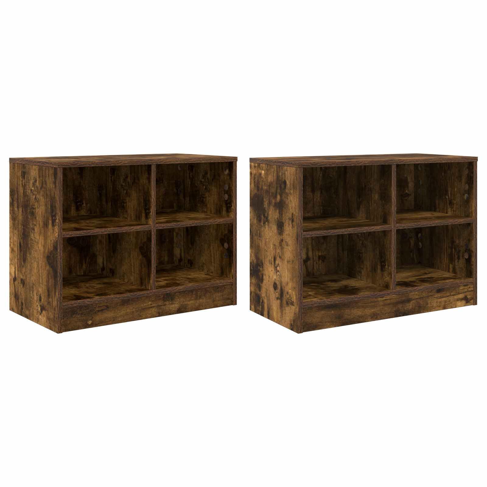 Szafka na łóżko z regałem z materiału drewnopochodnego w kolorze wędzonego dębu, 66 x 33 x 48 cm, 2-częściowy zestaw z 4 półkami, praktyczne przechowywanie do sypialni i salonu