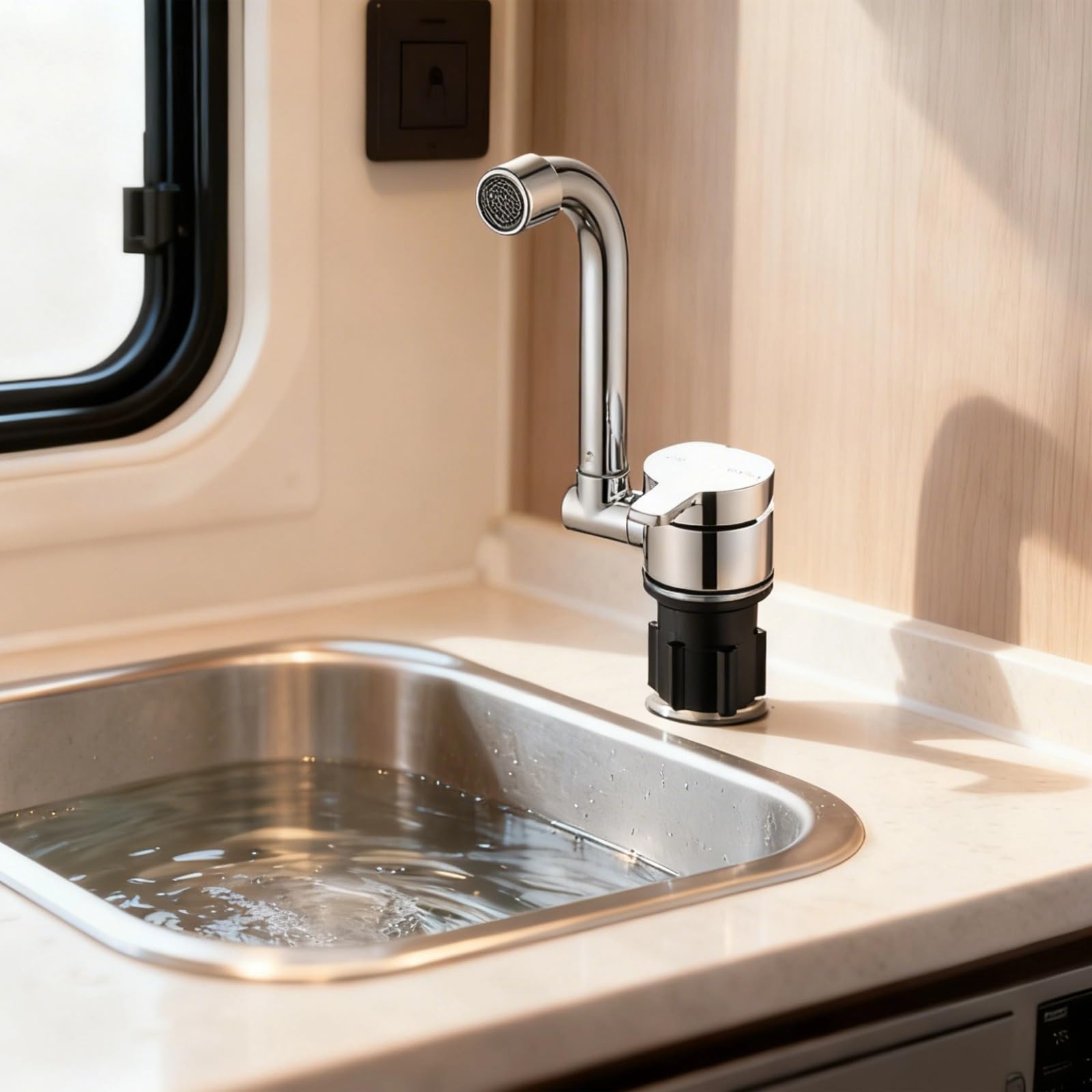 Grifo de cocina plegable giratorio de 360° para agua fría y caliente, grifo de metal de una sola manija para cámper, 7.9 x 3.1 x 2.8 pulgadas / 20 x 8 x 7 cm, diseño que ahorra espacio