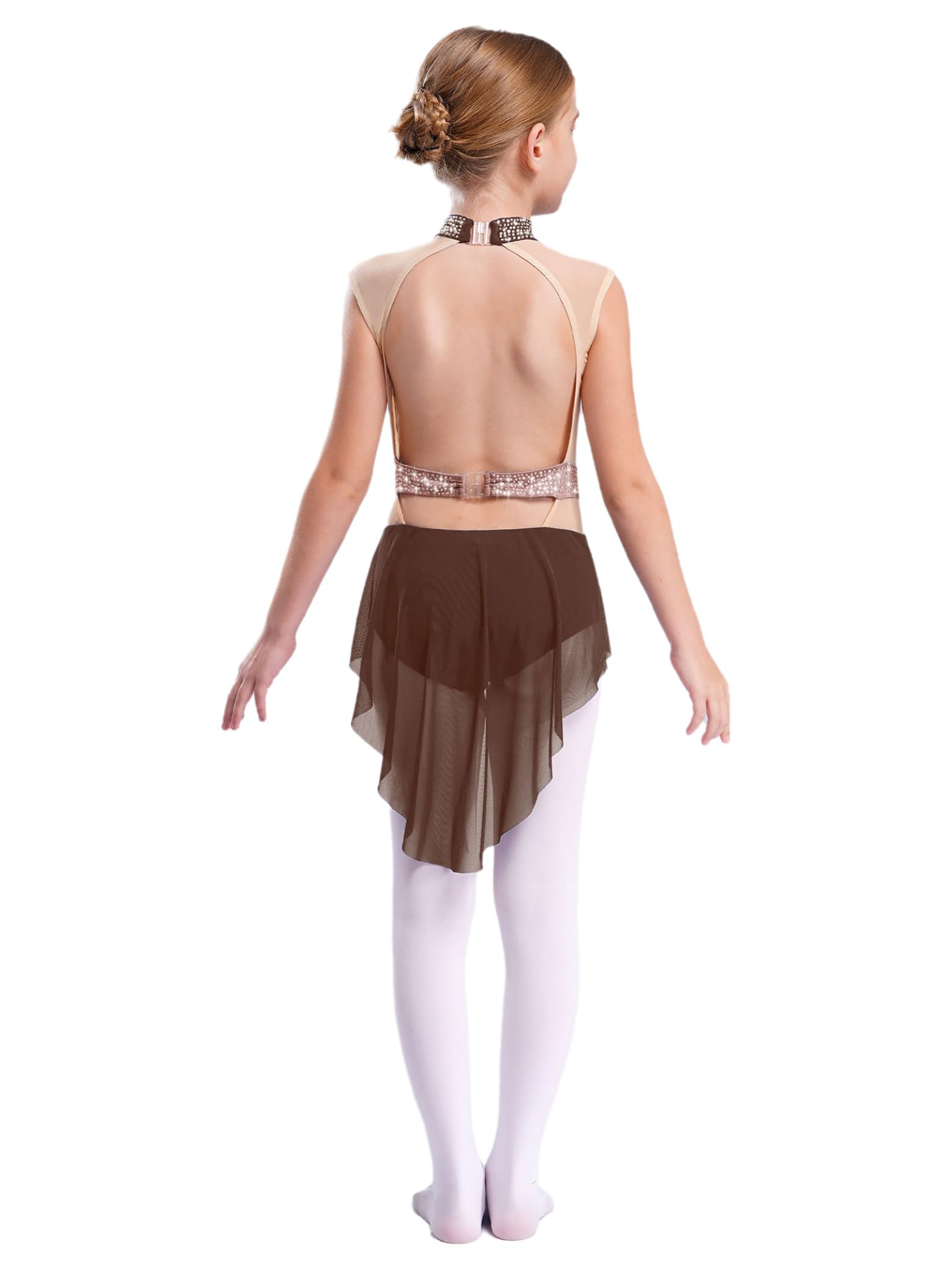 Enfant Fille Justaucorps Gymnastique Strass Combinaison Robe Patinage Artistique Tenue Danse Contemporaine