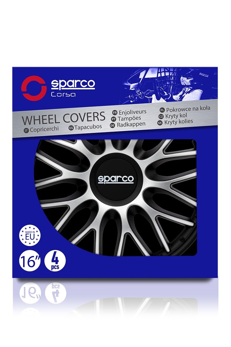 SPARCO Tapacubos 16" pulgada Kit negro plata Embelecedores De Rueda Juego de tapacubos SPC1696SVBK