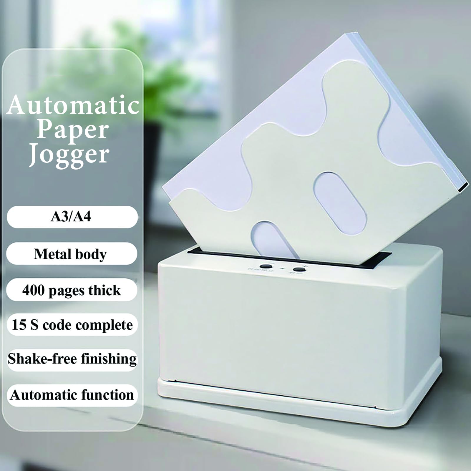 Paper Jogger automatico, smistatore ad alta velocità da 400 fogli, organizzazione rapida in 15 secondi, macchina di allineamento antistatica per fogli A4/A3, ideale per ufficio e stampa