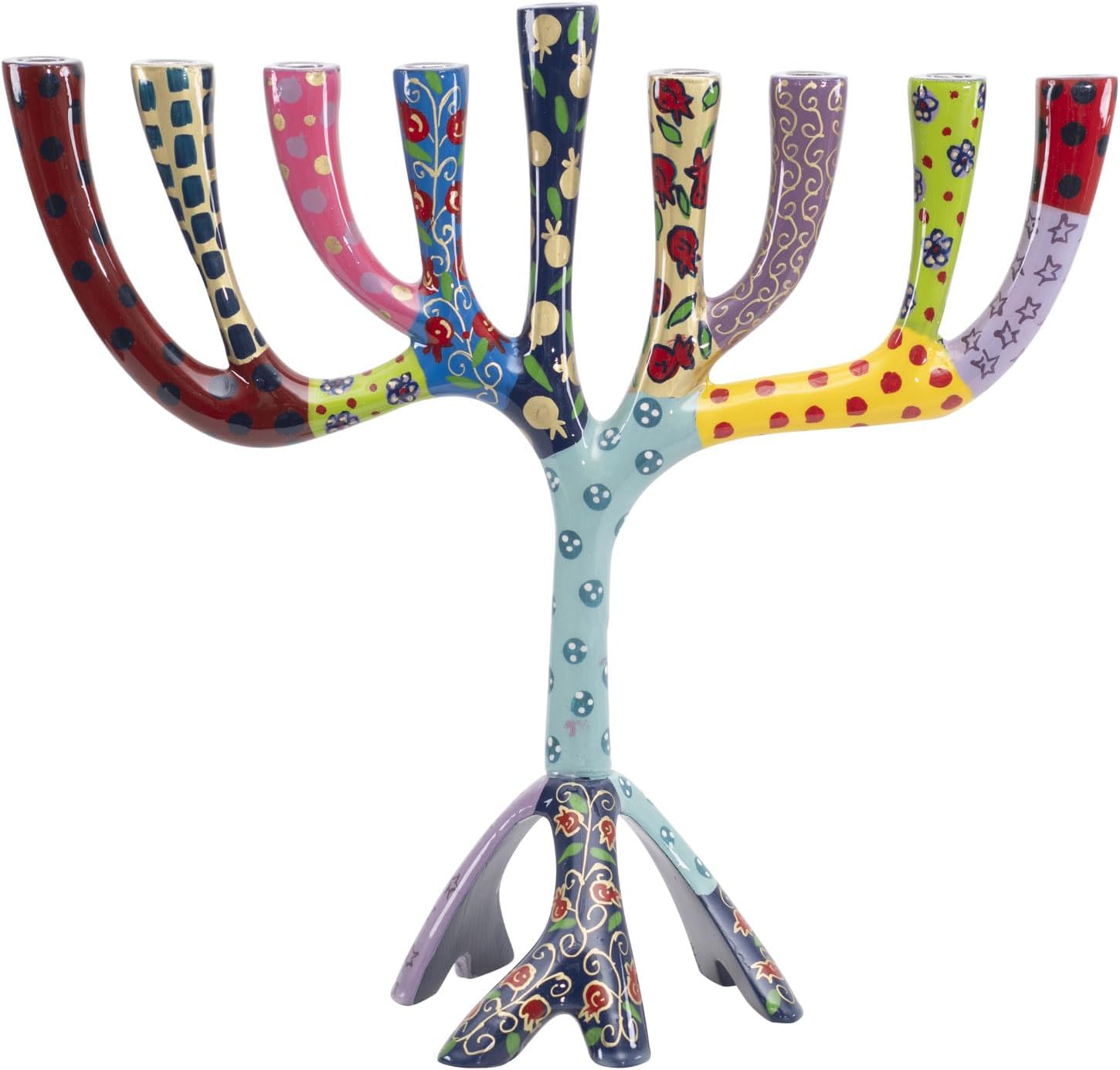 Yair Emanuel Handpainted Tree of Life Menorah for Chanukah Modern Contemporary Hanukkah Menorah Chanukia Judaica Gift (Multicolor, Medium 8.9")