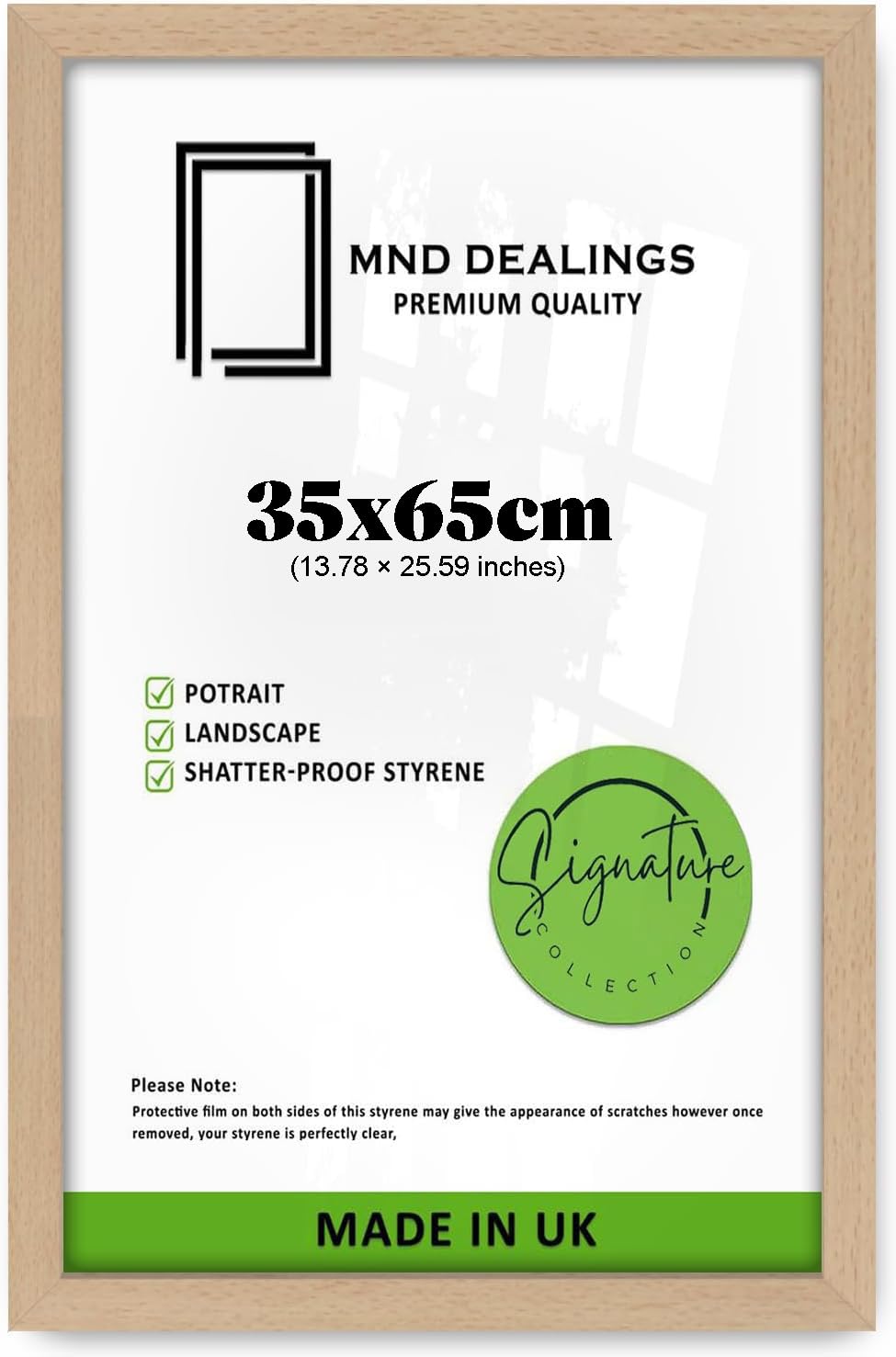 Mnd Dealings Beech 35X65 Cm Mdf Wooden Wide Black Frame | Sleek Poster Frame With Acrylic Front | Ideal For Art, Puzzle & Photo Display In Home Or Office Décor - (Beech)