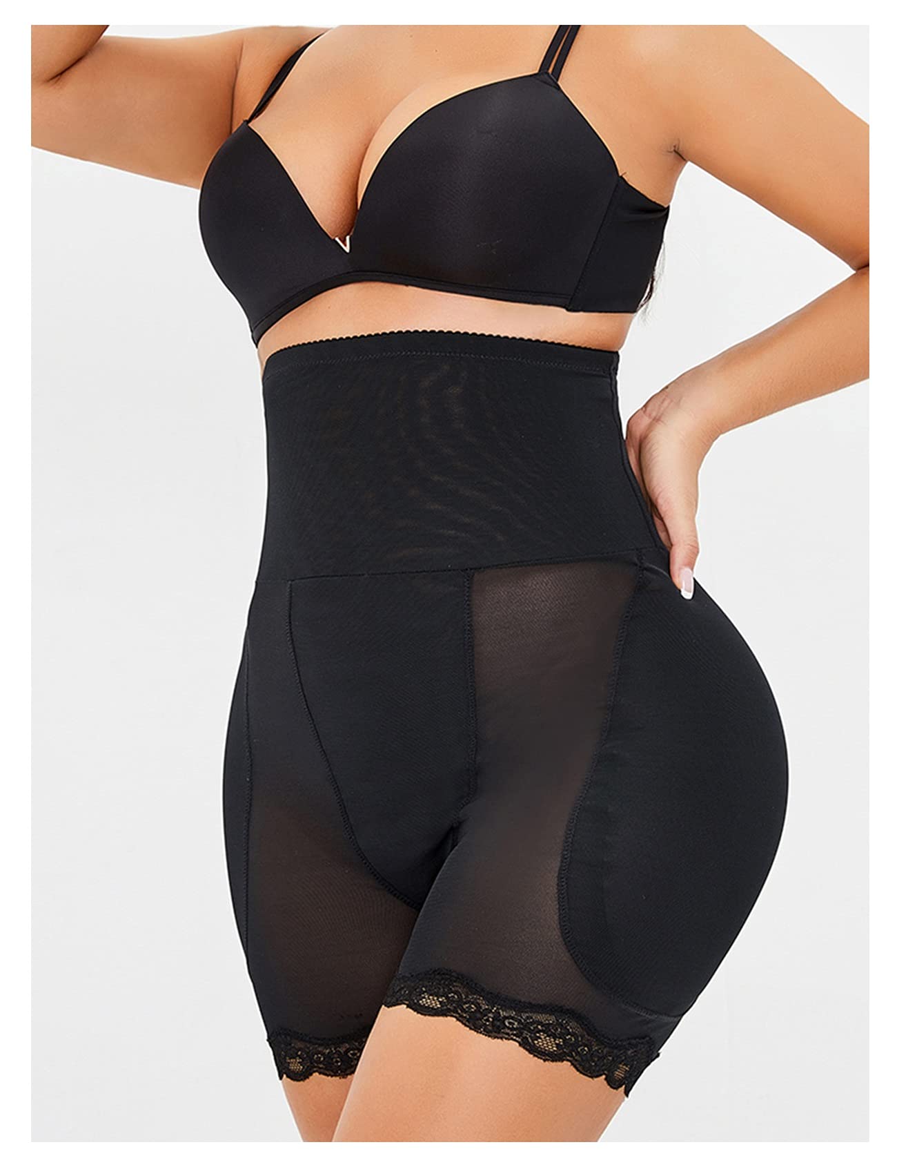CMBSSTFC Bragas potenciadoras de Cadera antivuelco para Mujer, Ropa Interior Acolchada para Levantar glúteos, Ropa Interior sin Costuras con Control de Barriga (Negro Grande)