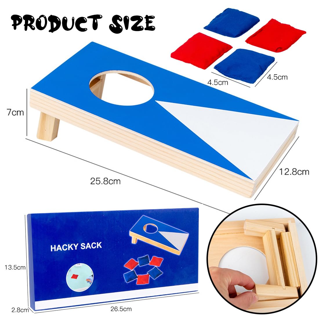 Cornhole Set, Bean Bag Wurfspiel,sackloch spiel,cornhole spiel outdoor, 2 Holzbretter mit ausklappbaren Beinen, Sandsäckchen, Outdoor spiele Geschicklichkeitsspiel für Garten, Strand, Freizeit