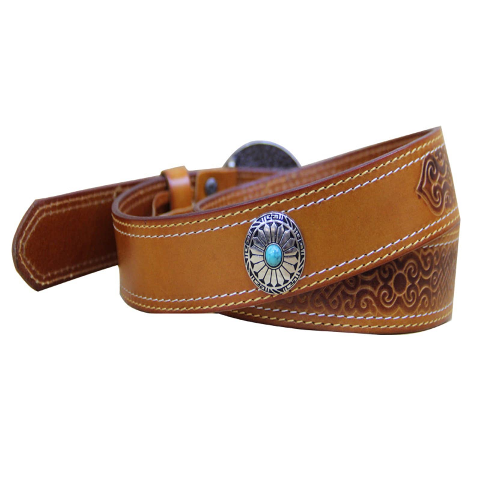 Cinture Western in Vera Pelle per Uomo Donna Cowgirl Cowboy Country Fashion Cintura Intricati Disegni Intagliati per Jeans Pantaloni, 38mm di Larghezza