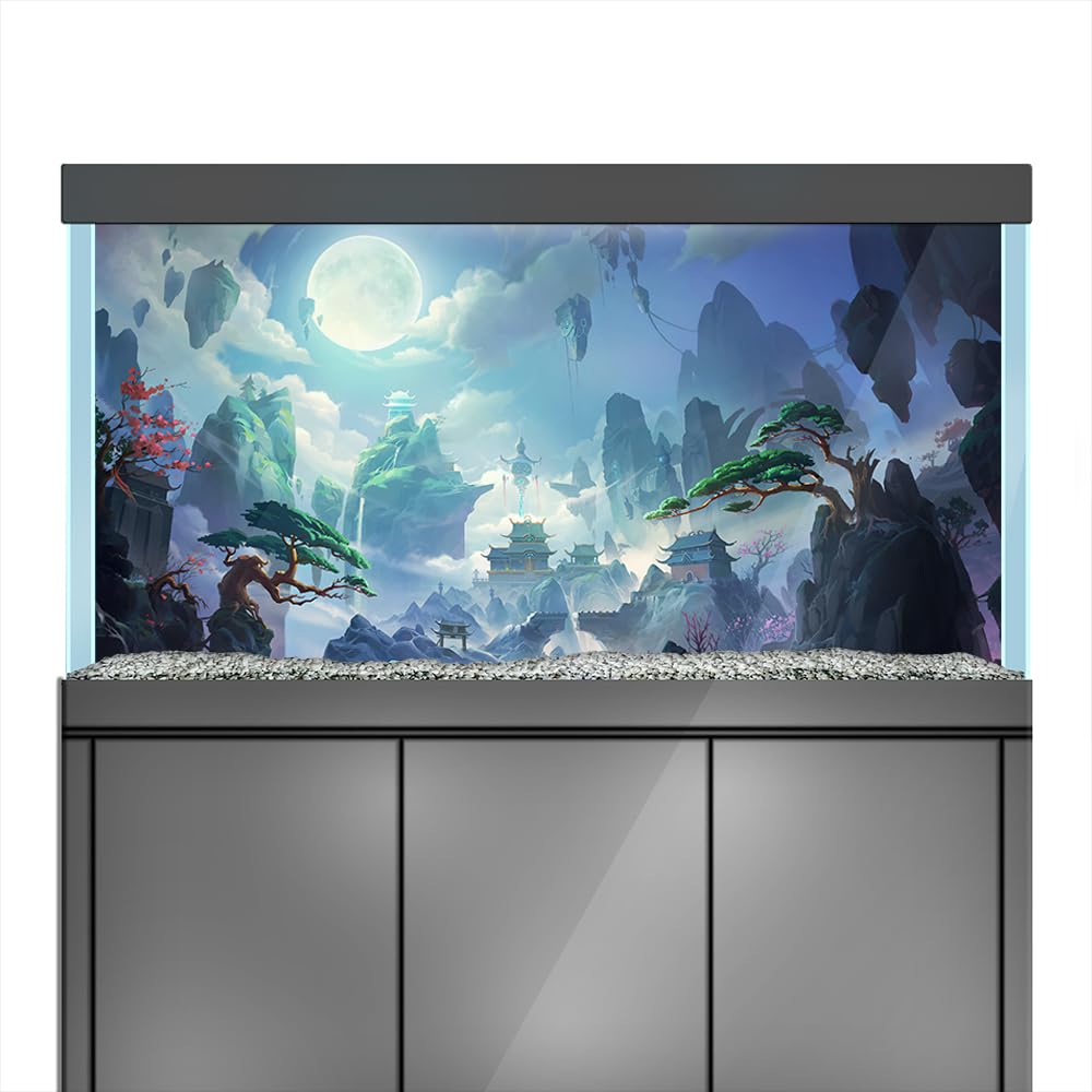 LYYAB Aquarium Background Stickers - Fantasy Chinese Moon - Fish Tank Reptile Terrarium Decor Poster (45 x 30 cm / (17.7 x 11.8 inches))