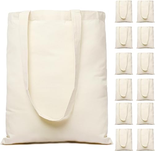 Greenmile Canvas Tote Bags 12 Pack Blank Reusable Grocery Bags with Handles (12, Natural)
