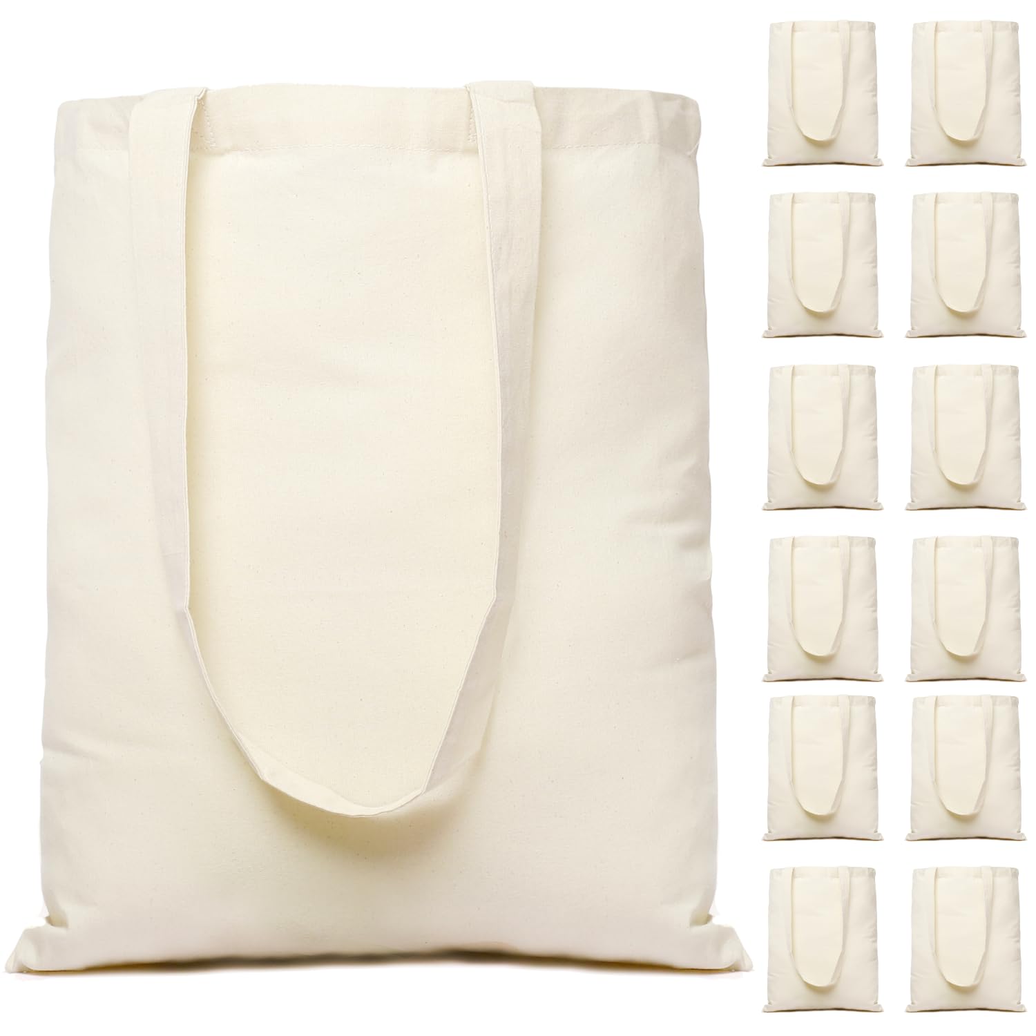 Greenmile Canvas Tote Bags 12 Pack Blank Reusable Grocery Bags with Handles (12, Natural)