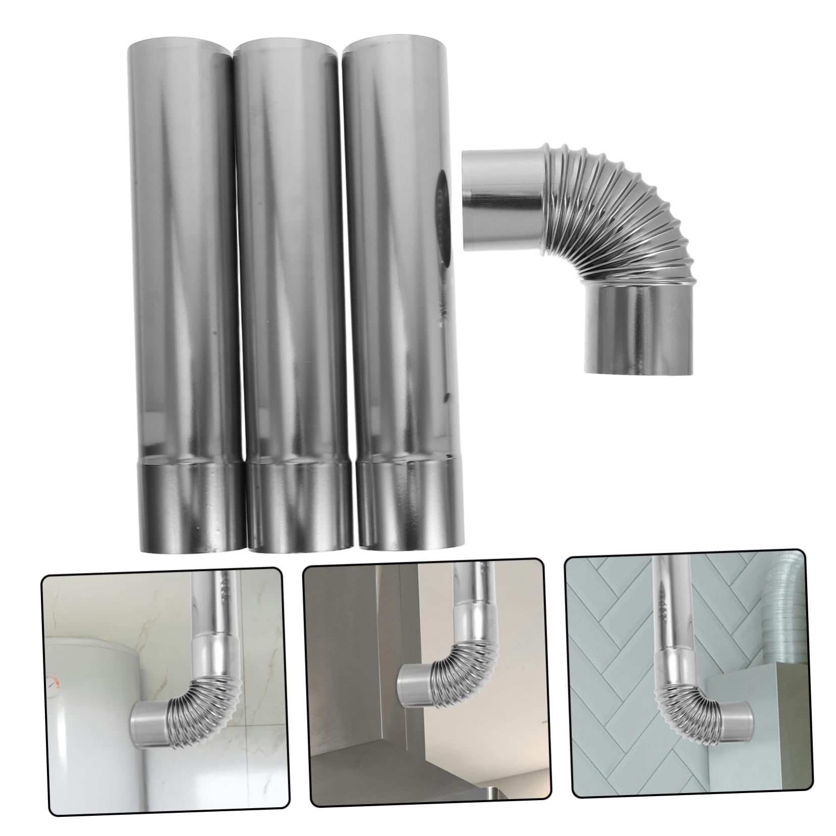 3pezzi Tubo Dritto in Acciaio Inox Per Sfiato Fumi Canna Fumaria Con Raccordo Gomito Adattatore Per Stufa Gas
