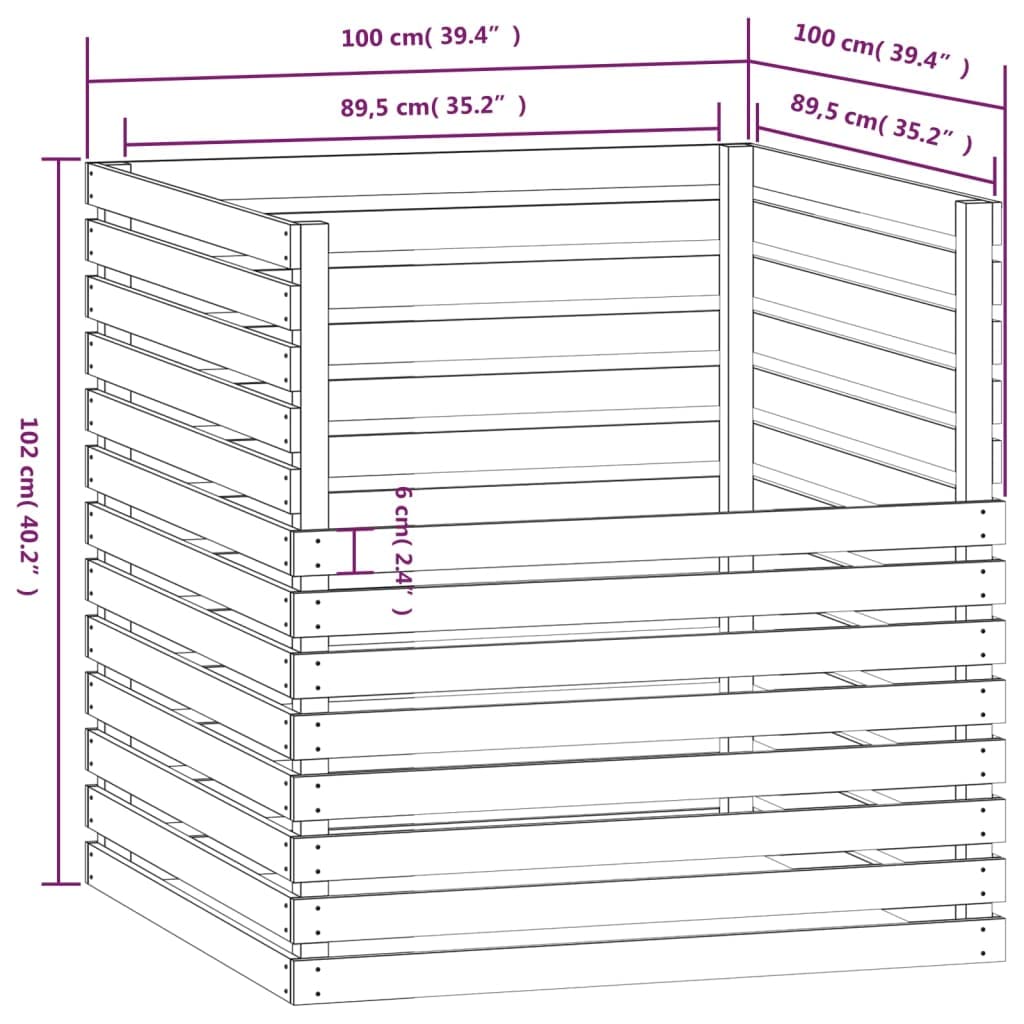 vidaXL Compostador de Madera Maciza de Pino Blanco 100x100x102 cm