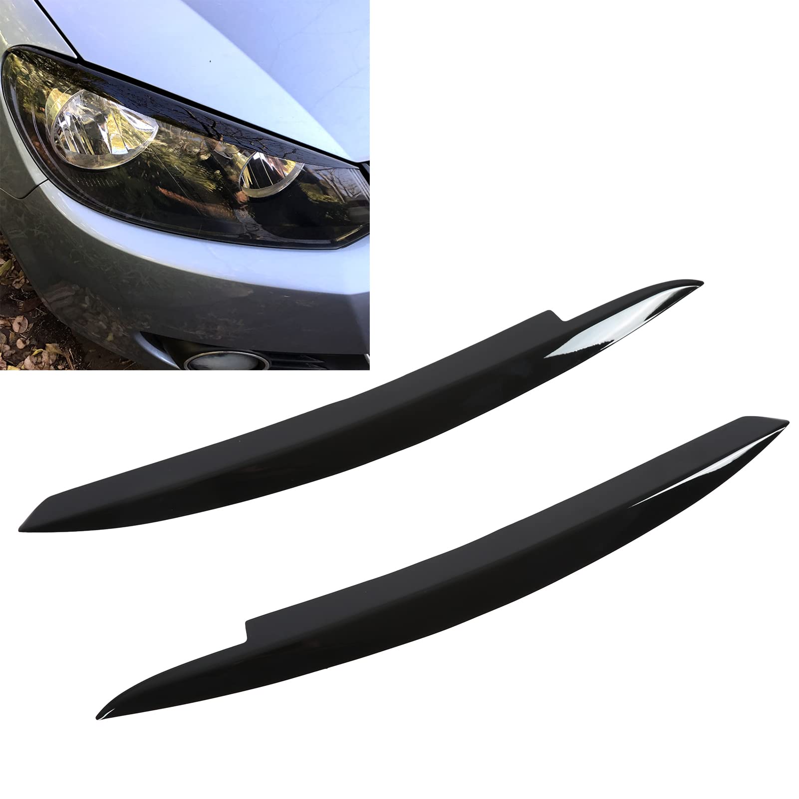 Palpebra del faro, coppia di sopracciglia per fari dell'auto Sinistra Destra Sostituzione di modifica nera lucida per 6 MK6 2008‑2012