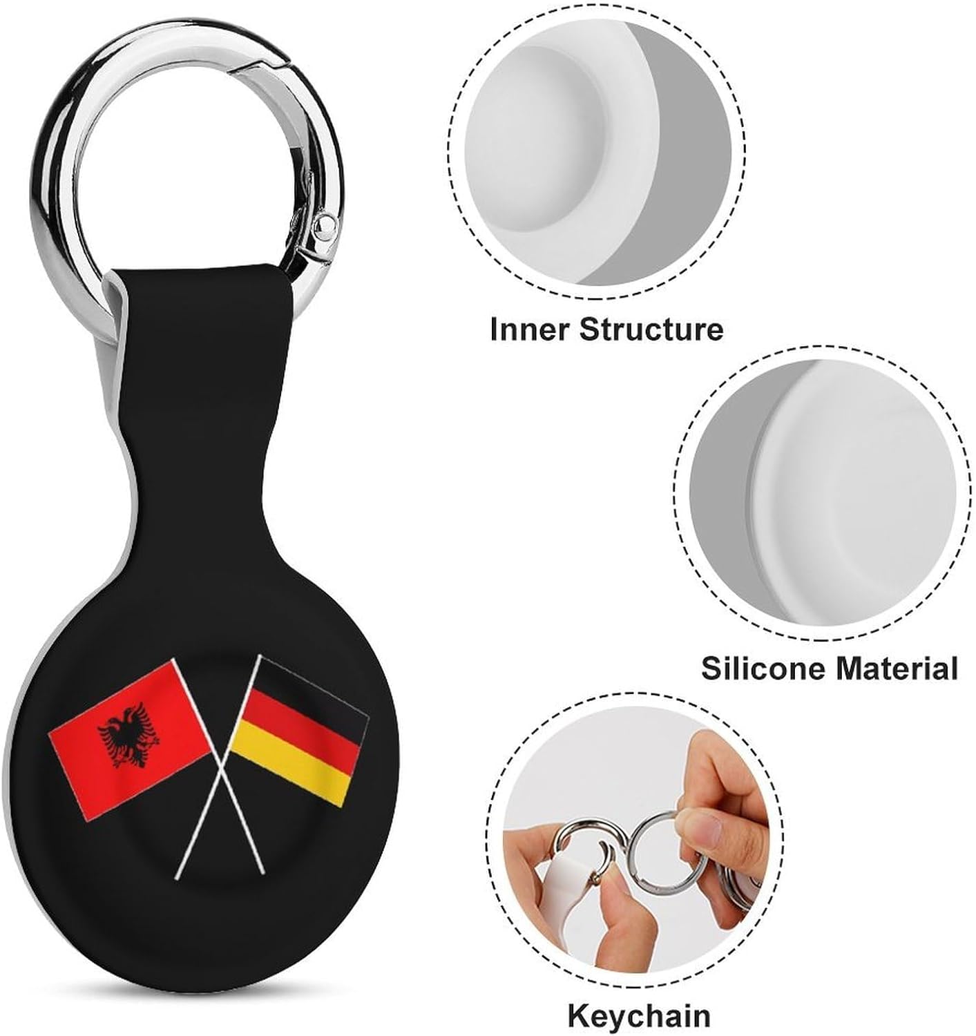 Albania Germany Flag Funny Cover Compatible with AirTag Case Protector GPS Tracker Holder with Keychain
