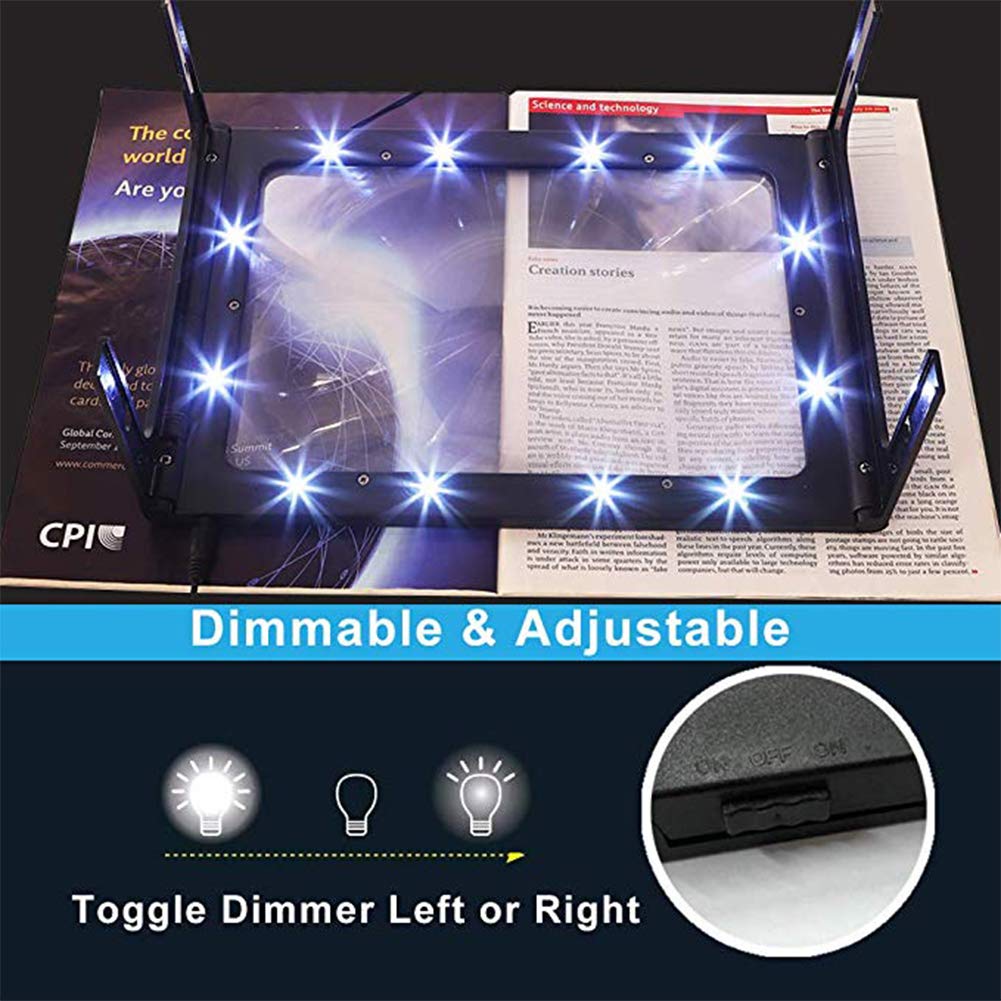 Grande Lente d'Ingrandimento a Mani libere, ingrandimento 3X a Pagina Intera, con Luce LED, Pieghevole e Portatile, Ideale per lavori di precisione, Lettura, Libri e ispezioni.